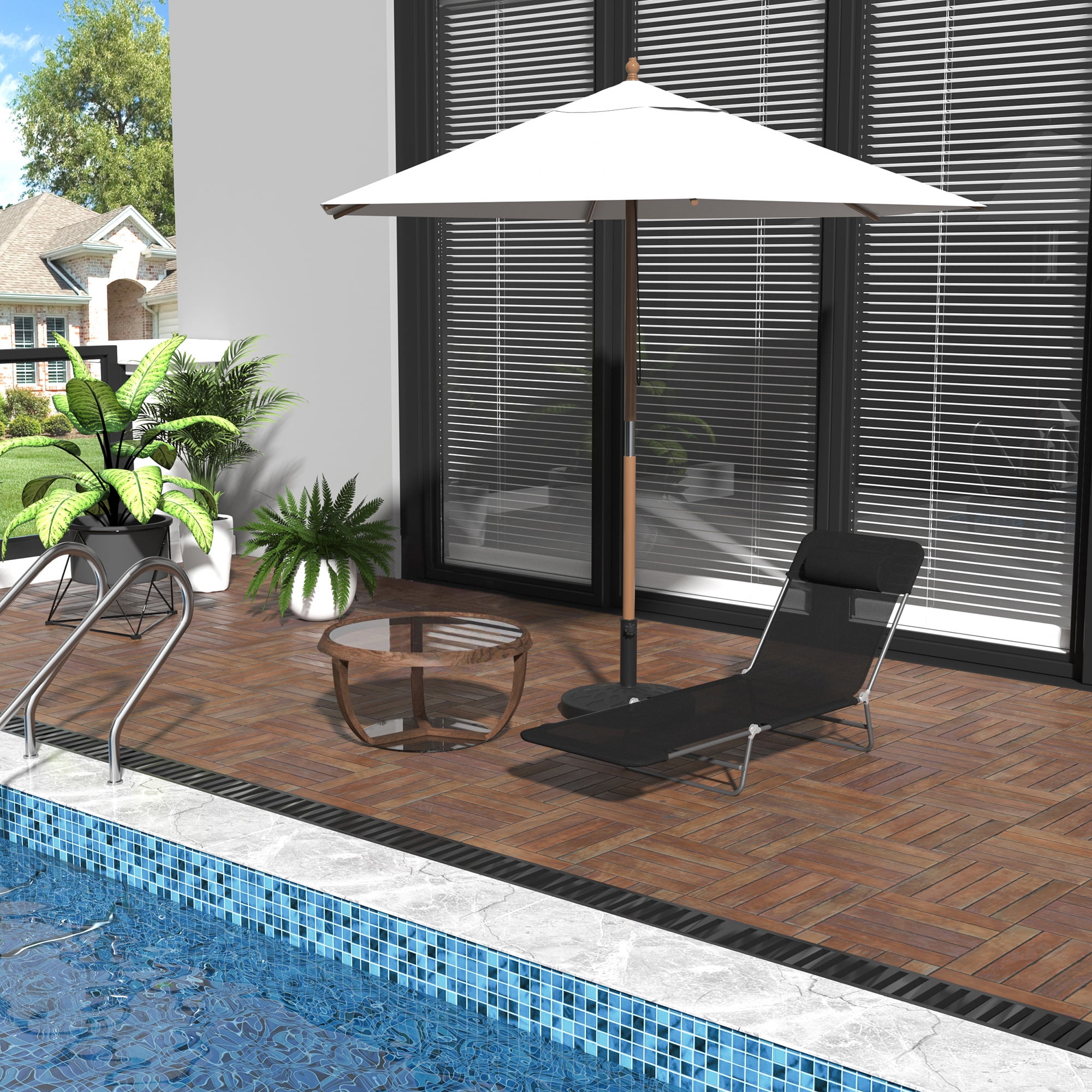 AMO Folding Chaise Lounge Pool Chair, Outdoor Reclining Sun Tanning Chair with Pillow and Steel Frame (Black, 72 in L x 22 in W) 986z2