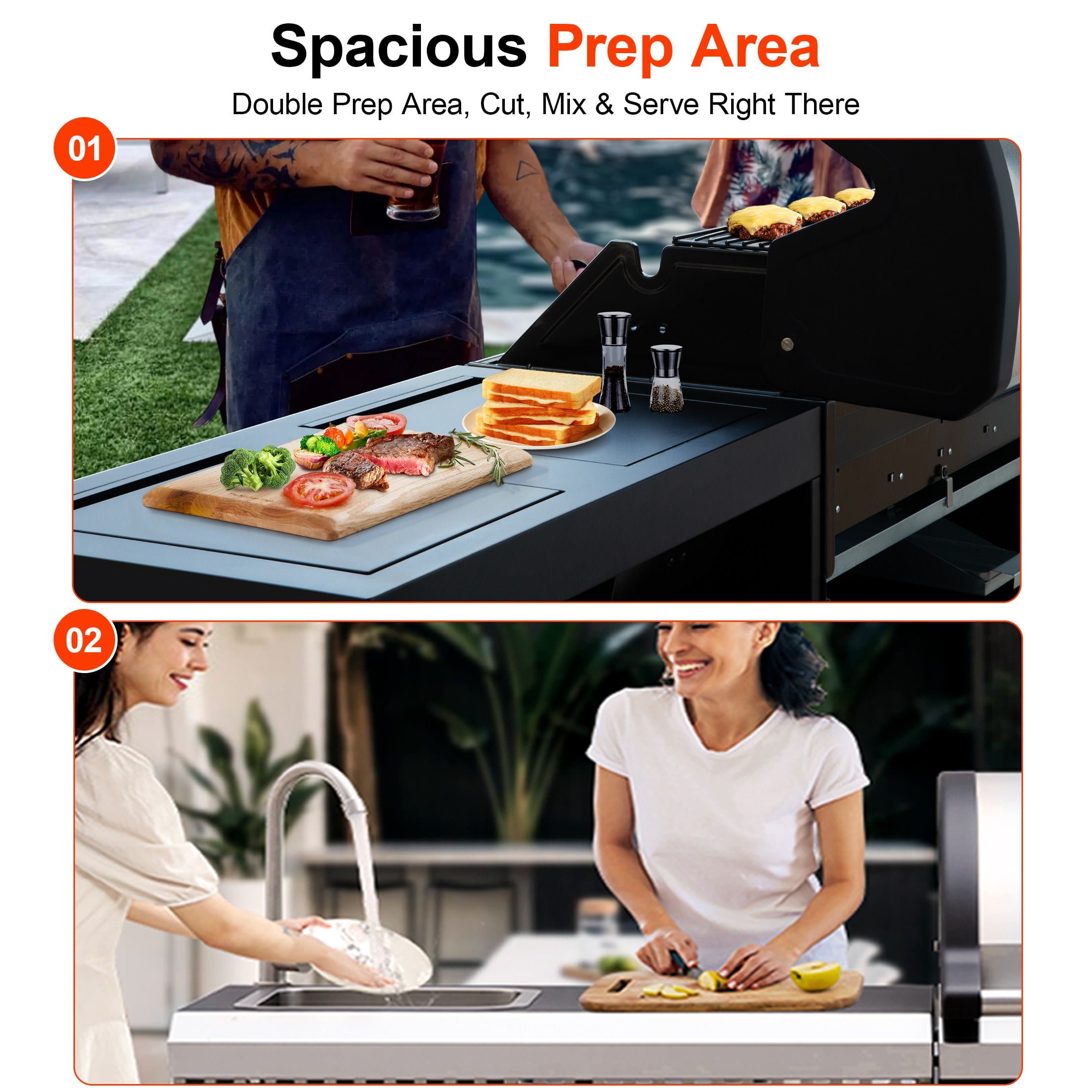 Brand-Man Outdoor Modular Island Kitchen Grill with Sink Station (Black, 90.4 in) bcge2