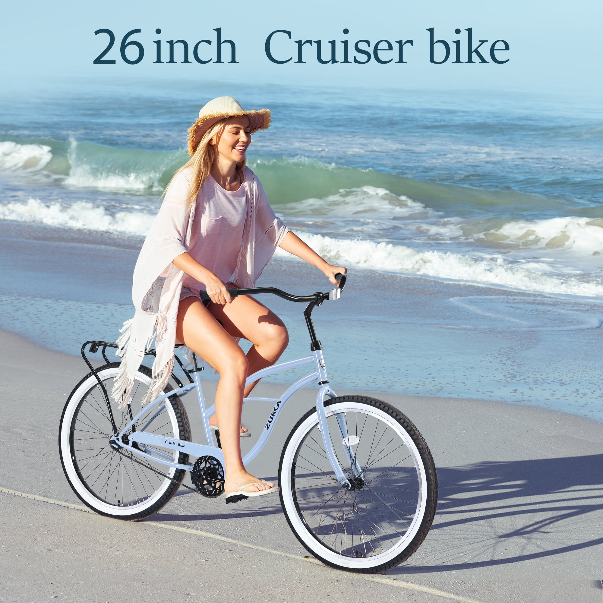 Zukka 26 in Cruiser Bike Steel Frame Beach Bicycle for Men and Women (Blue, 26 in) 8vc6f
