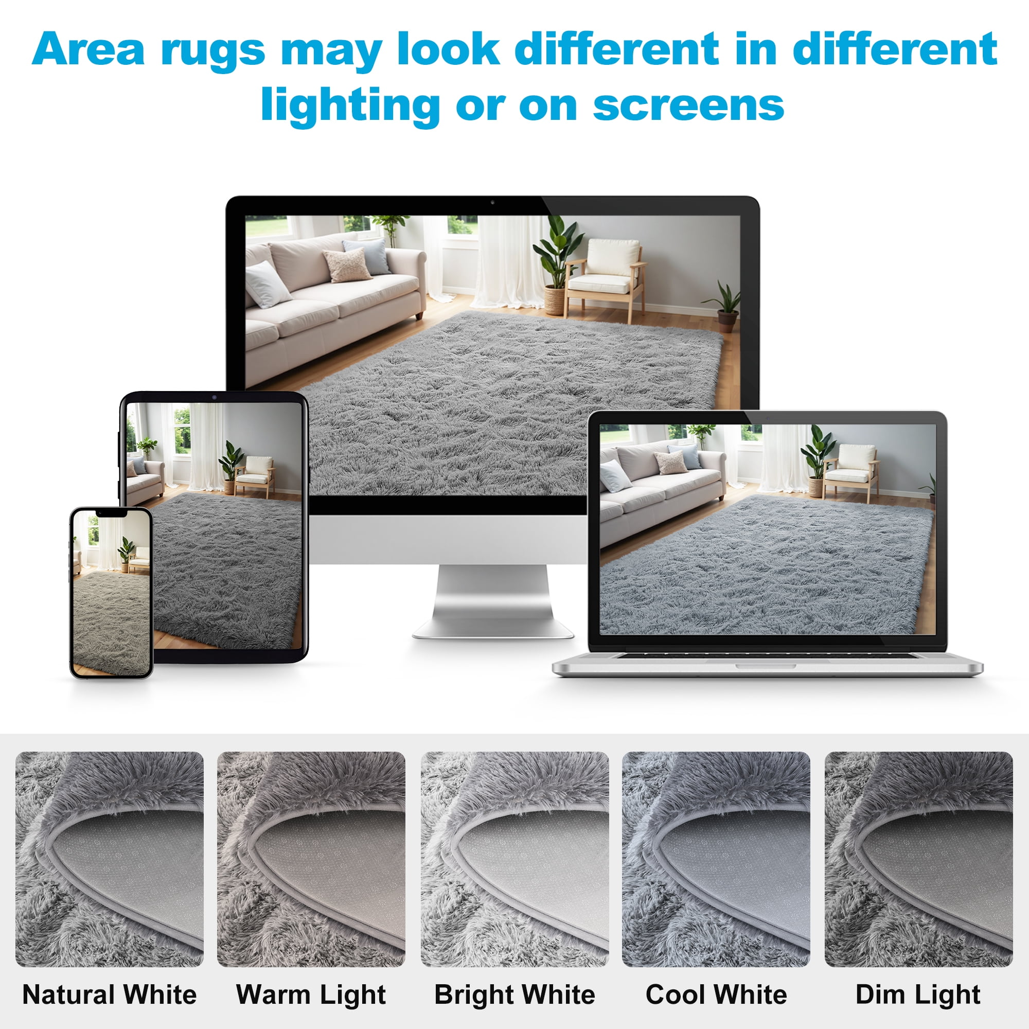Nefoso Shag Area Rug, Soft Fluffy Carpet for Living Room and Bedroom Decor (Light Gray, 8 ft x 10 ft) adm59