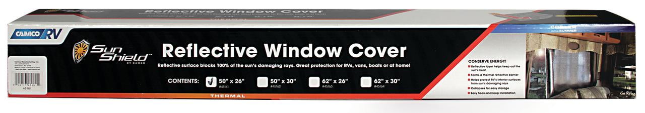Camco RV Reflective Window Cover, Thermal Sun Shield for Trailers and Campers (Silver, 50 in x 26 in) enxuk
