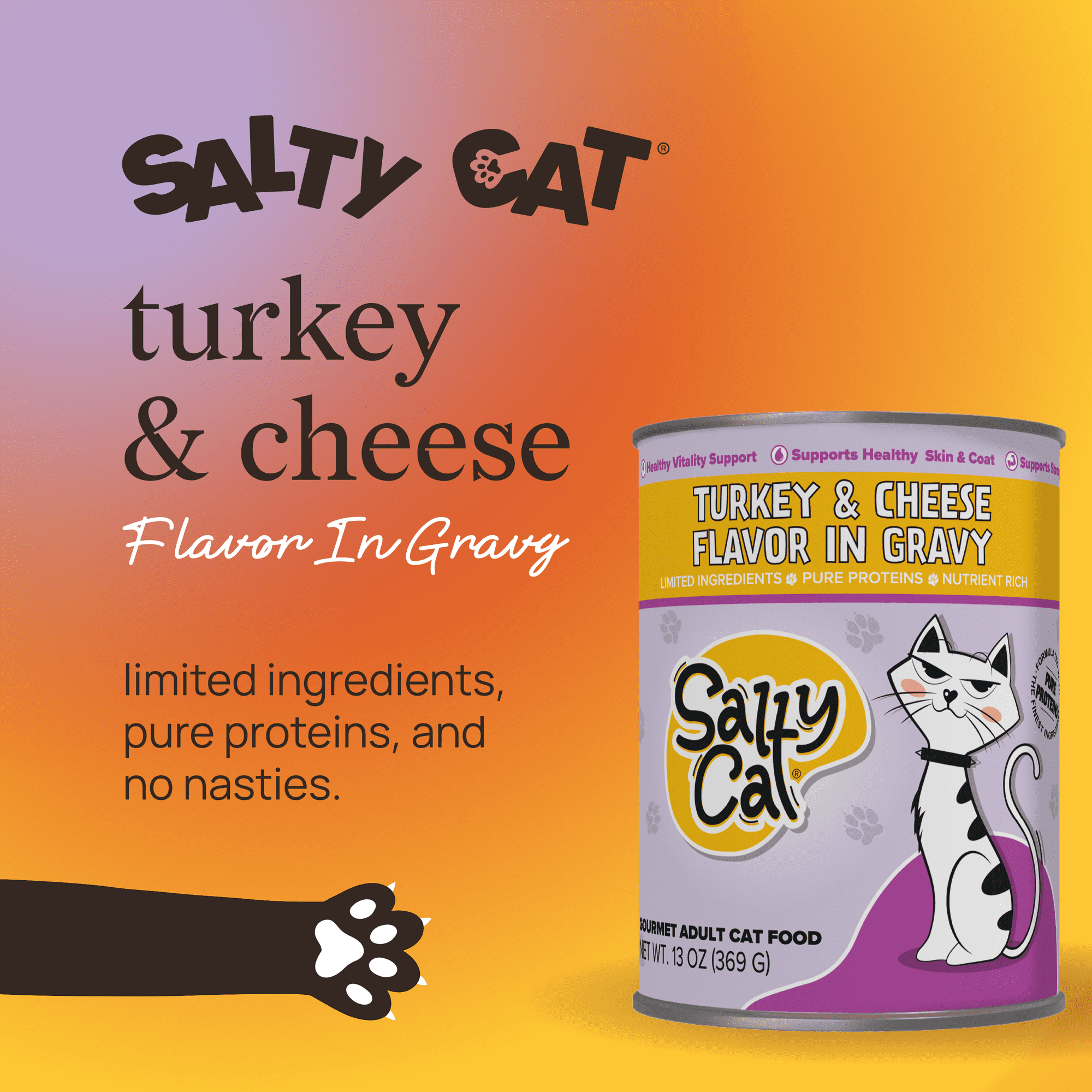 Salty Cat Turkey and Cheese Flavor Wet Cat Food in Gravy (6 Pack, 13 oz) xeh1b