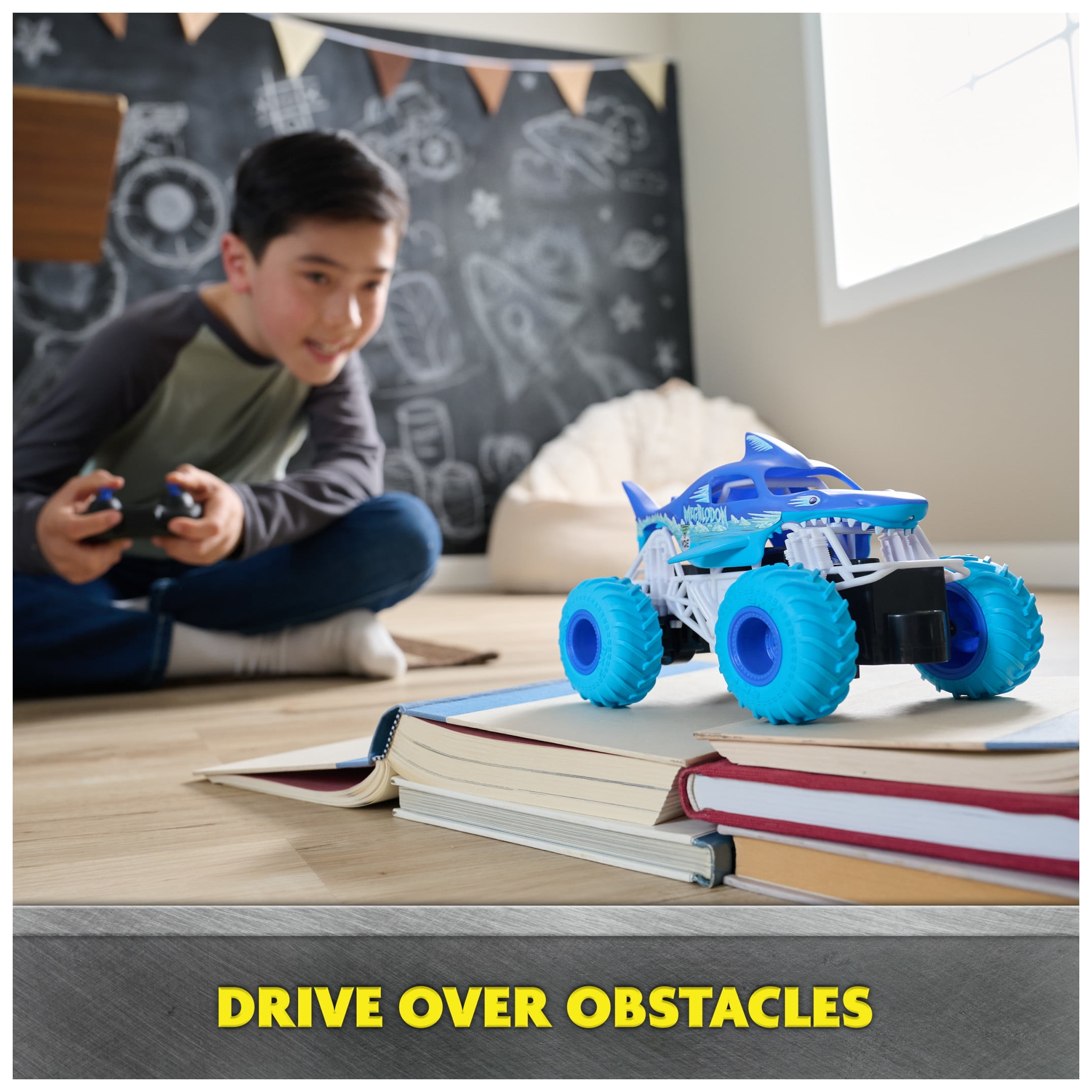 Monster Jam Megalodon Ice RC Monster Truck, Remote Control Off-Road Vehicle (Blue, 1:24 Scale) 3xwjs
