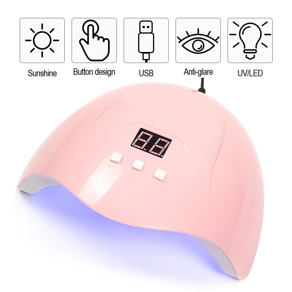 JUPAOPON 54W UV LED Nail Dryer Lamp for Gel Polish with Auto Sensor (Pink, 7.1 in x 6.3 in x 2.0 in) d8vth