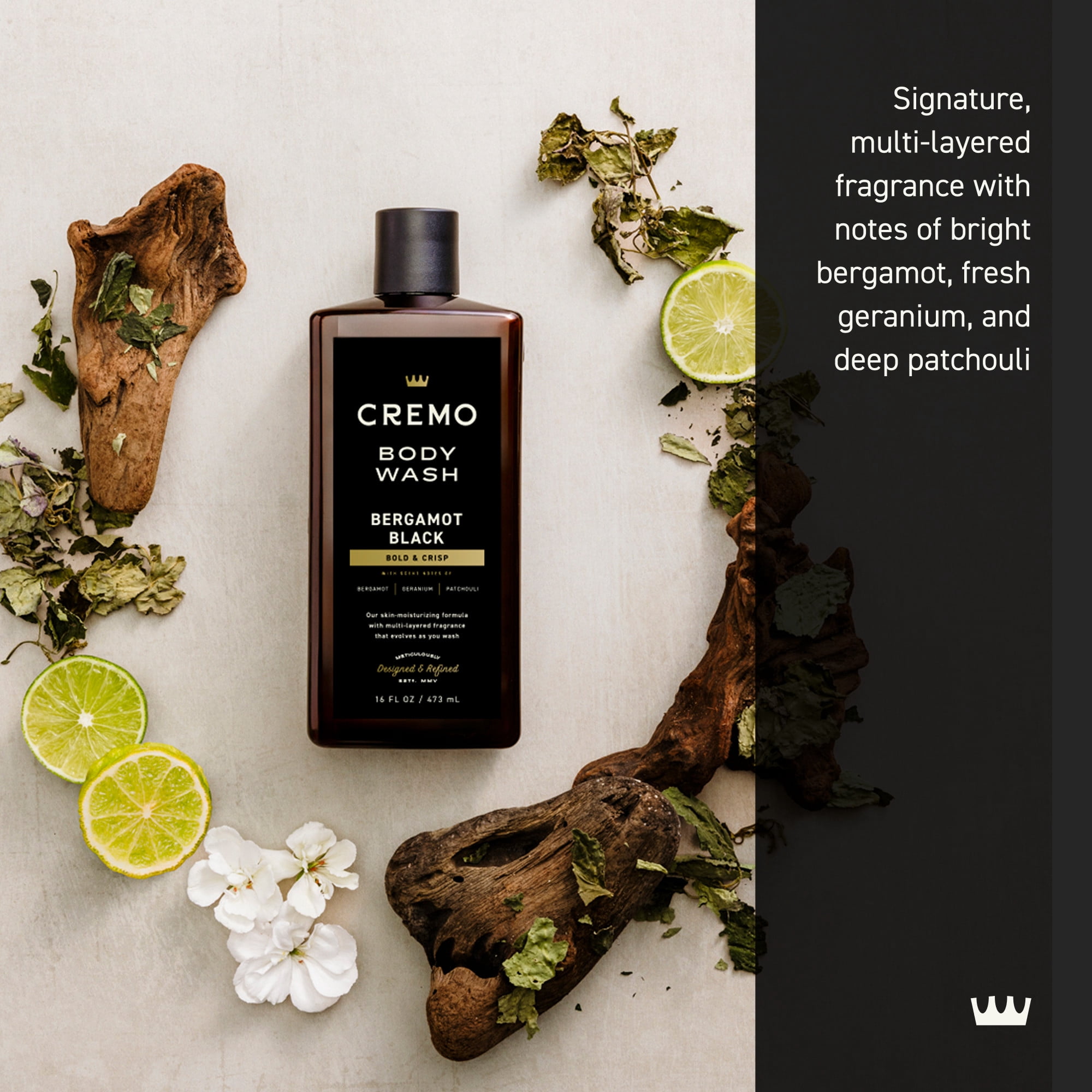 Cremo Men's Body Wash, Bergamot Black Scent, Moisturizing Formula (Black, 16 fl oz) gvryl