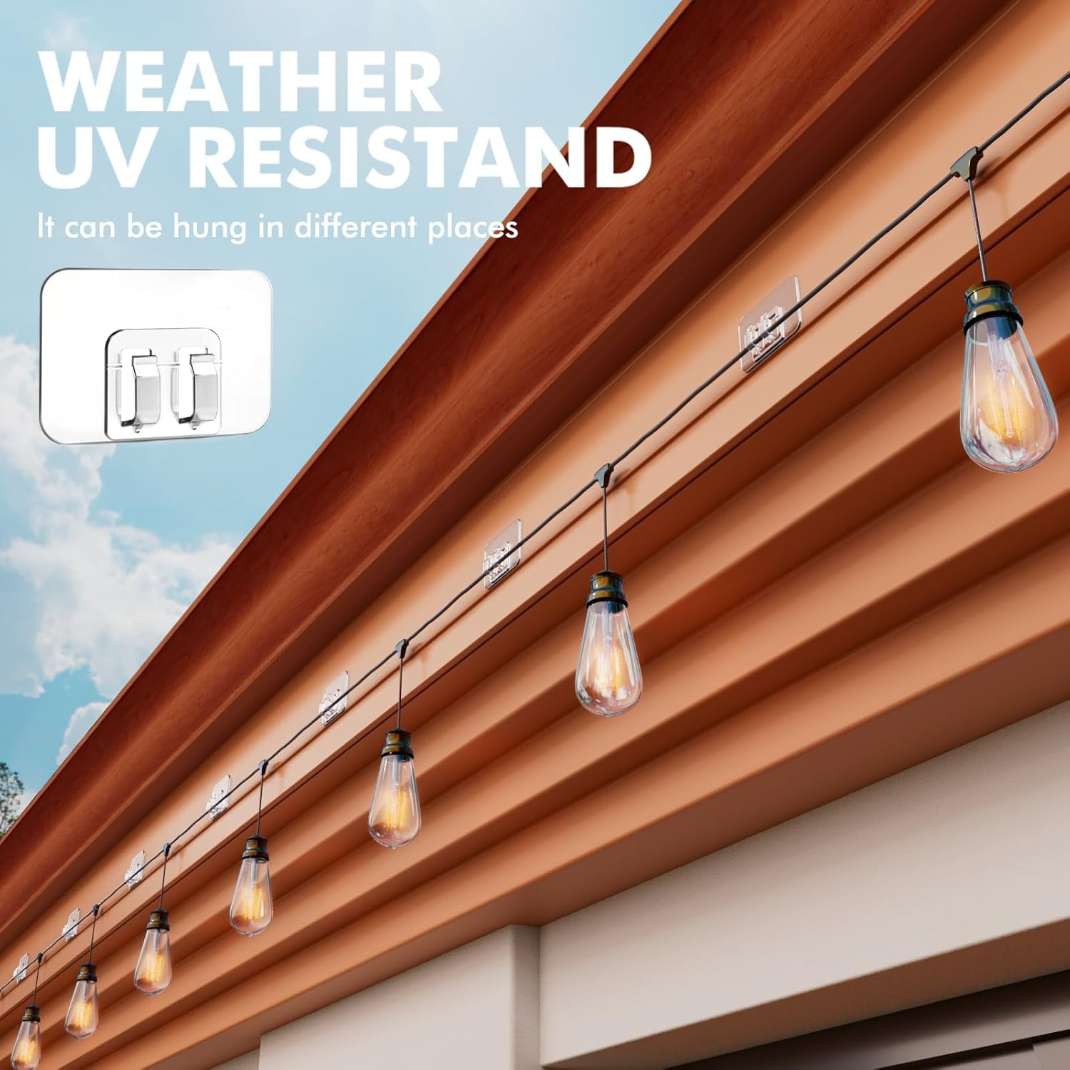 Camivile Outdoor String Light Hooks Adhesive Clips for Christmas Lights and Cable Management (Clear, 95 Pack) 4pzn9