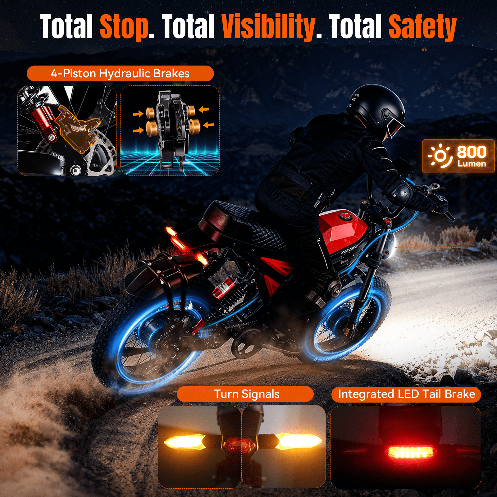 FREESKY Cheetah Dual Motor Electric Bike, 4000W AWD All-Terrain E-Bike with Full Suspension (Red, 20 in Fat Tires) 5wgs0