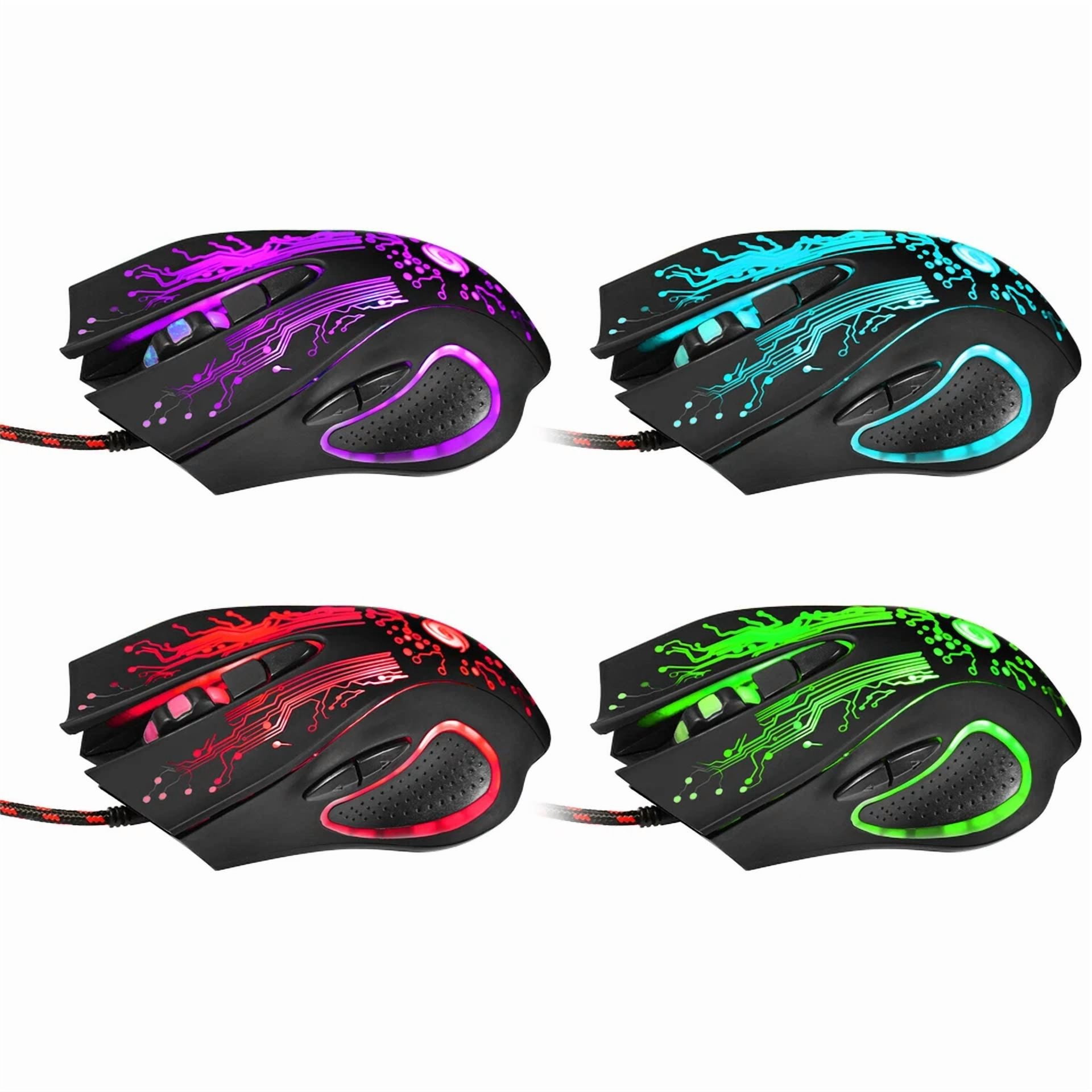 Rhea Gaming Mouse 6-Button USB Wired Optical Mouse with RGB Breathing Light and 3200 DPI (Black, 1 Count) 01f11