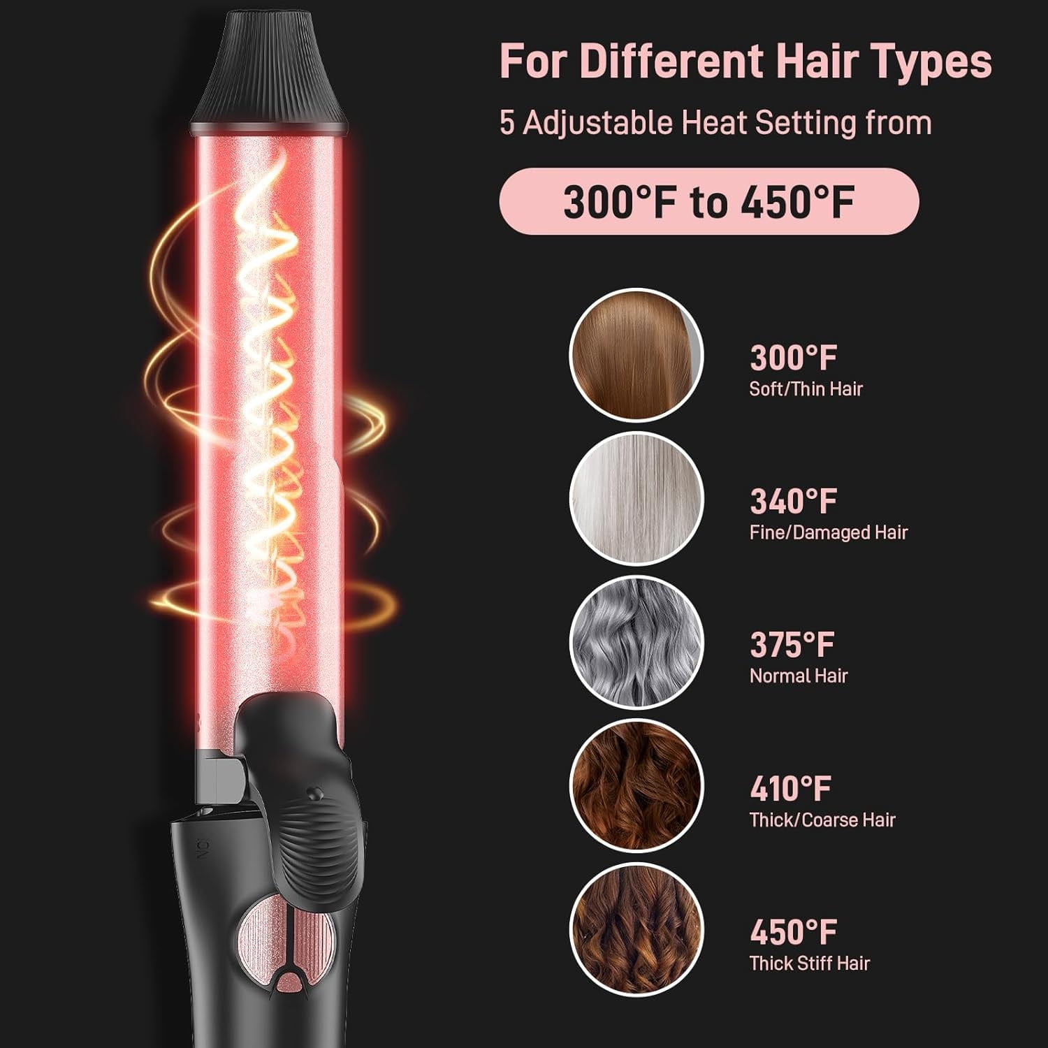 Professional 3-in-1 Automatic Rotating Curling Iron Set with Interchangeable Ceramic Barrels (Black, 0.75 in, 1 in, 1.25 in) du7s8
