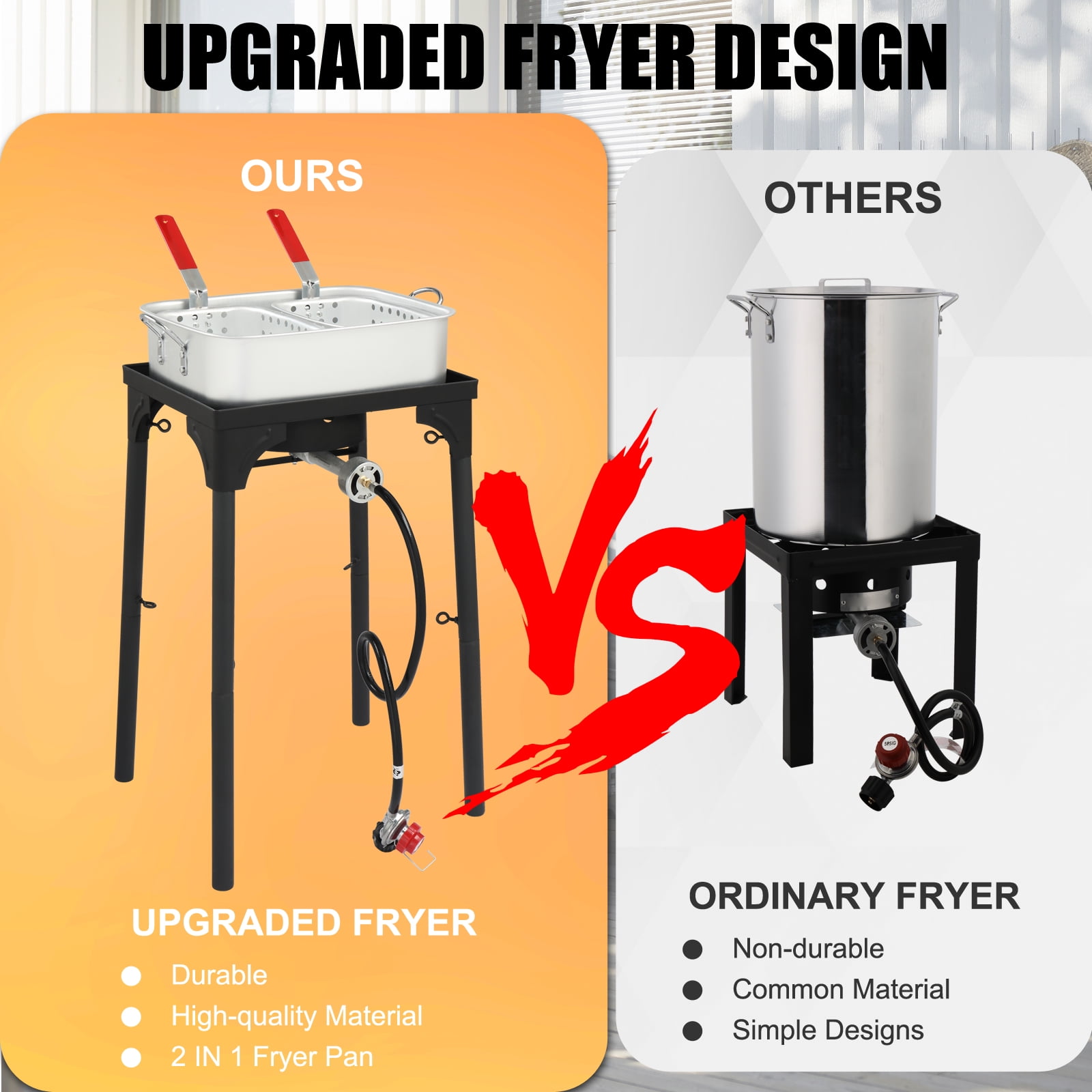 GoDecor Outdoor Propane Deep Fryer with Pot and 2 Inner Baskets (Silver, 18 qt) 27sk8