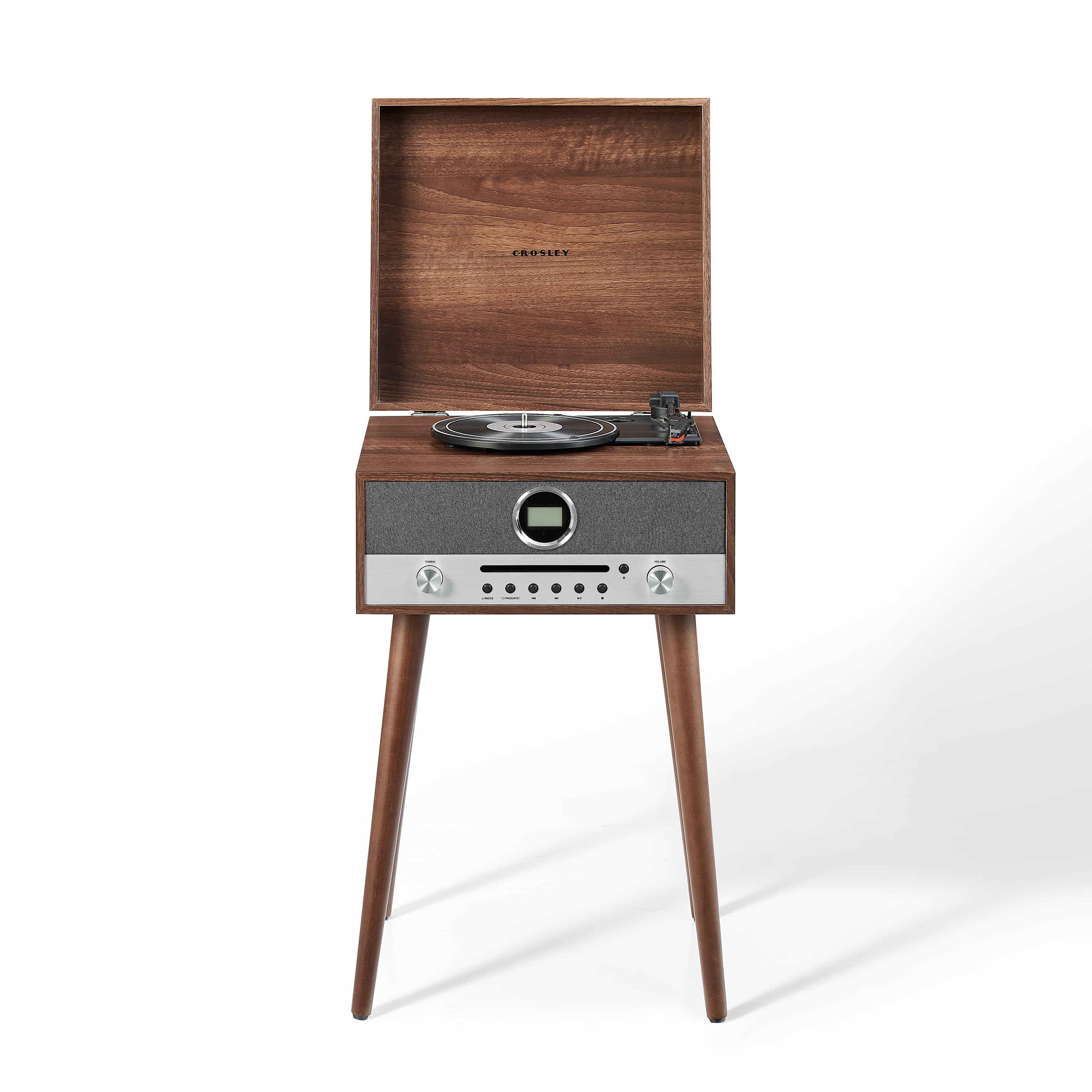 Crosley Nash 7-in-1 Record Player with Bluetooth (Wood, 17.5 in x 13.5 in x 9.5 in) 70vlu