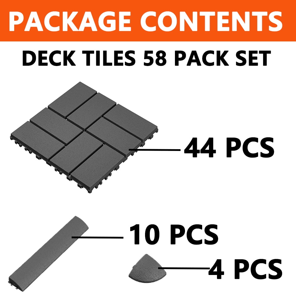 Well Fleet Interlocking Deck Tiles, Weather-Resistant Plastic Patio Flooring for Outdoor Garden and Poolside (Grey, 58 Piece Set) q3nl0