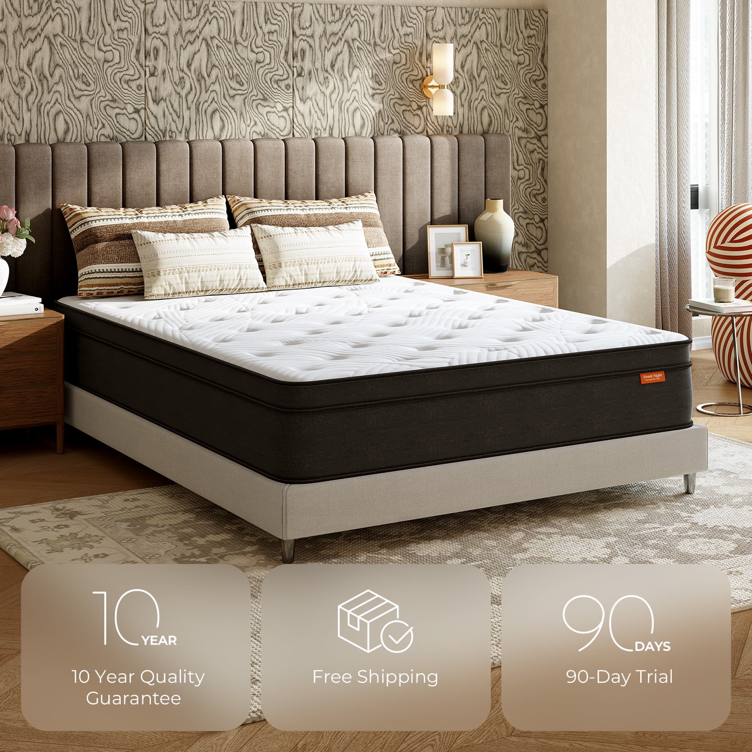 SweetNight Twilighty Hybrid Mattress, Pillow Top Cooling Memory Foam with Individually Wrapped Coils (Queen, 12 in) un0c9