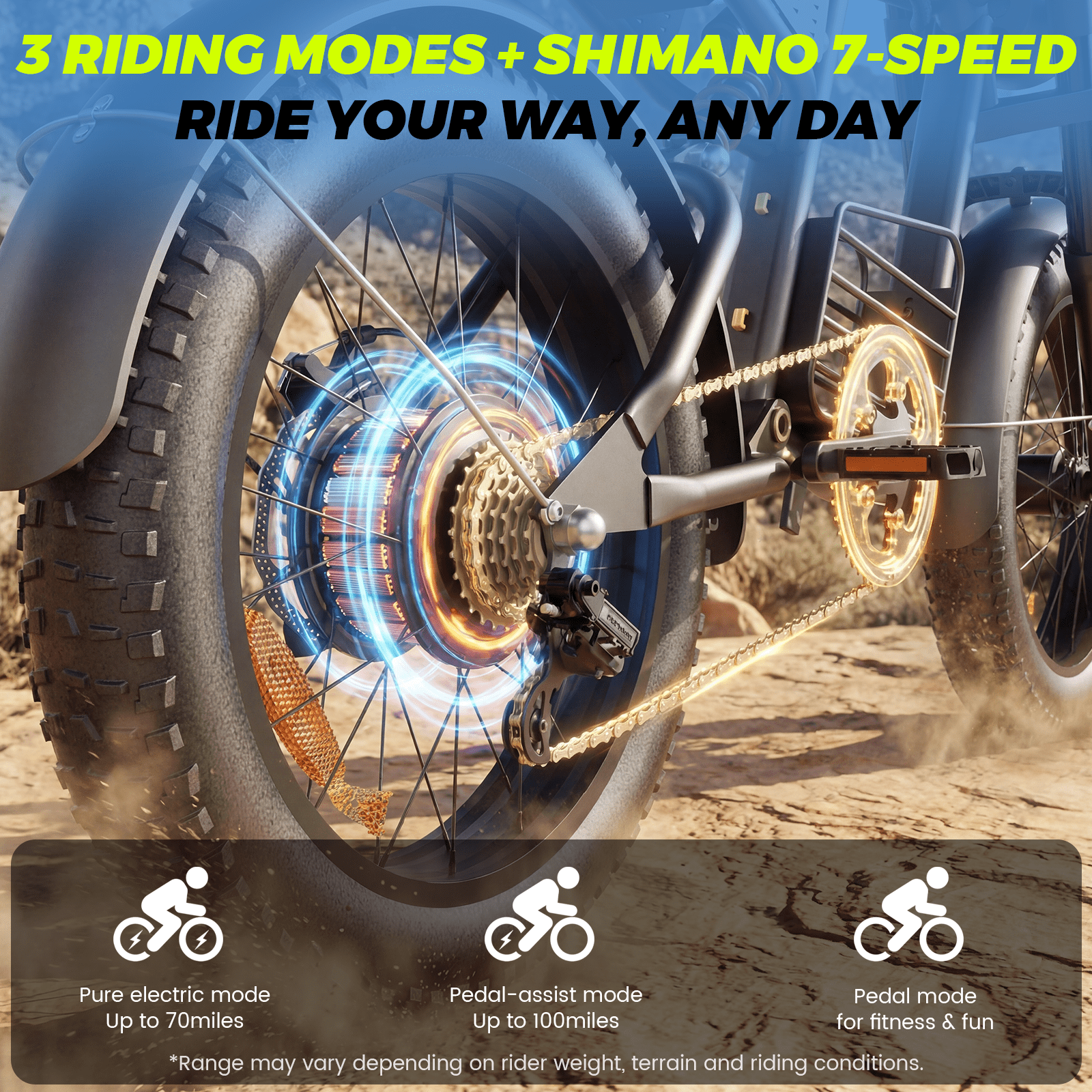 Nexaglide Electric Bike for Adults, 1500W Off-Road E-Bike, 34MPH Fat Tire Mountain Bike, 48V 20Ah Battery (Black, 20 in) zvjky