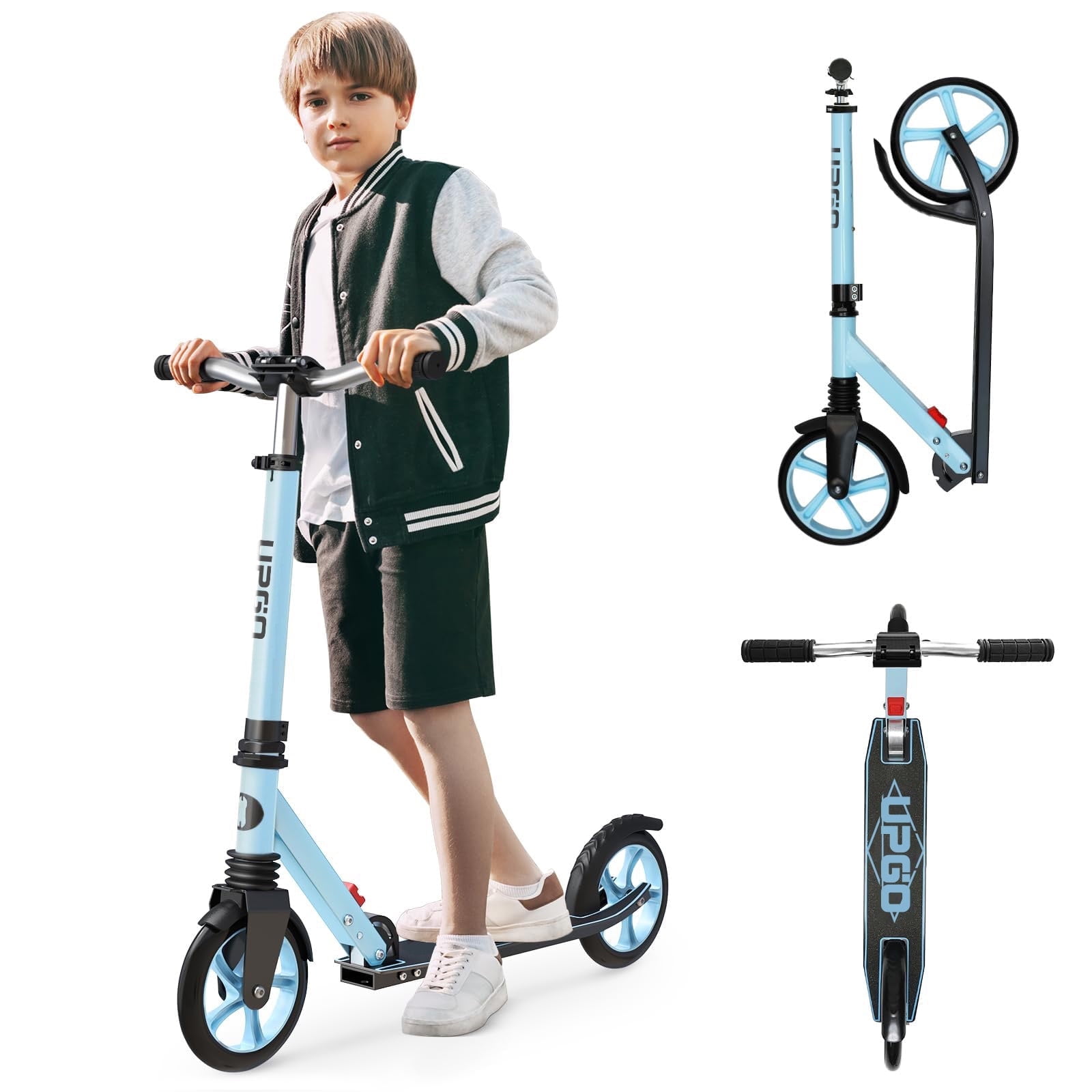 Upgo Foldable Kick Scooter with Adjustable Handlebar and 8-Inch Wheels (Blue, 240 lb Capacity) l1ddw