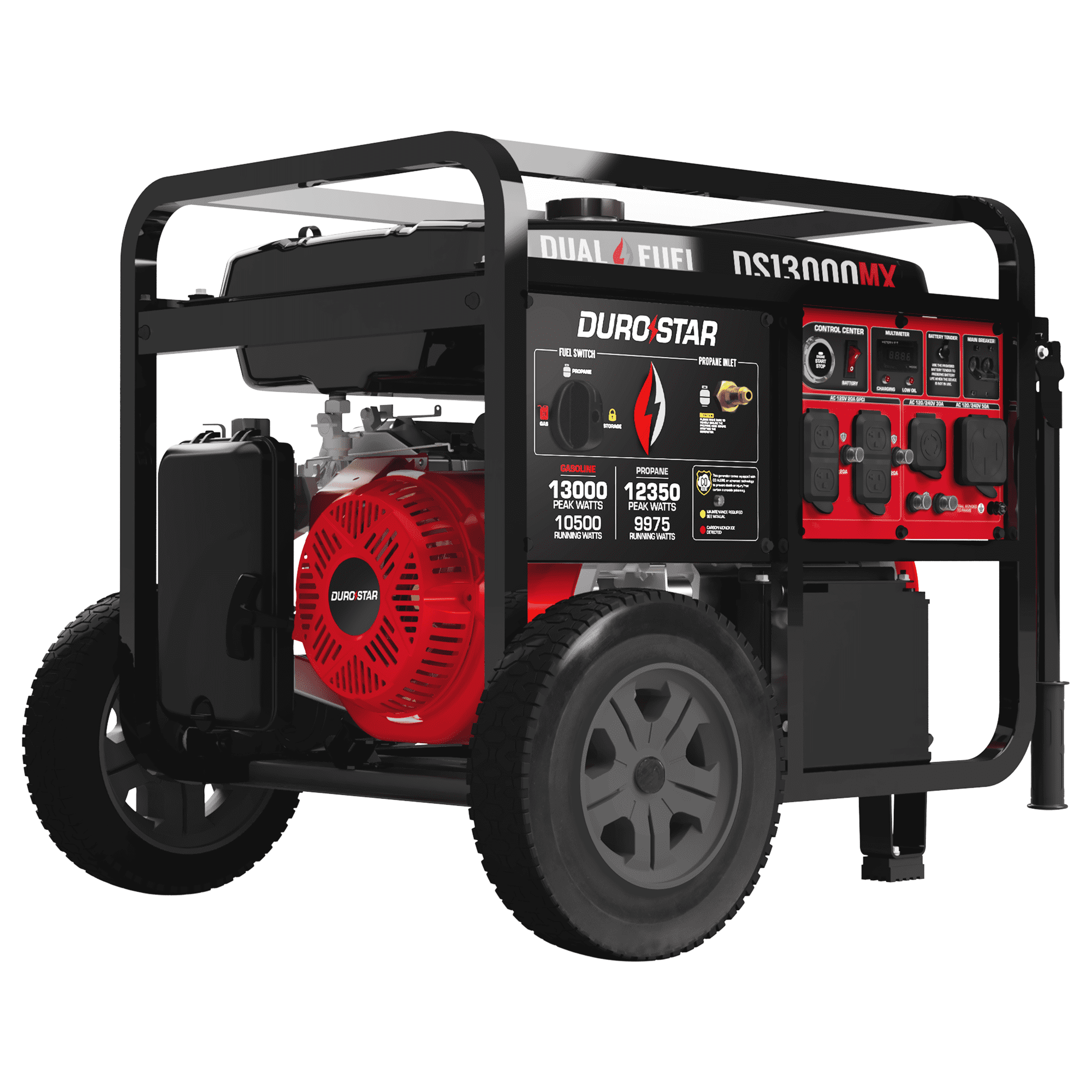 DuroStar DS13000MX Dual Fuel Portable Generator with CO Alert (13,000W, 500cc Engine) 2xohg