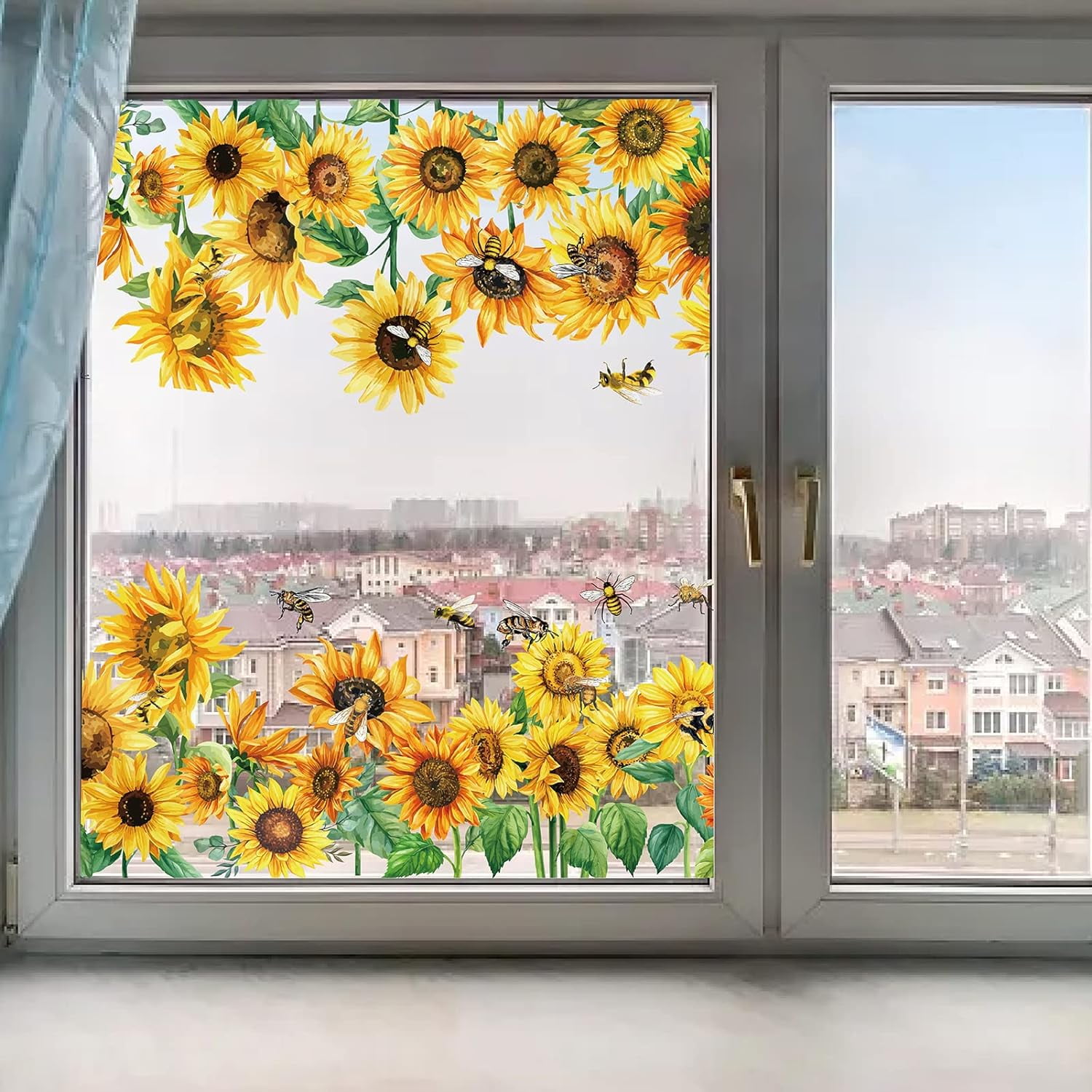 Generic Sunflower Bee Window Clings Static Decorative Film (Clear, 46.45 in x 15.74 in) tvb5z