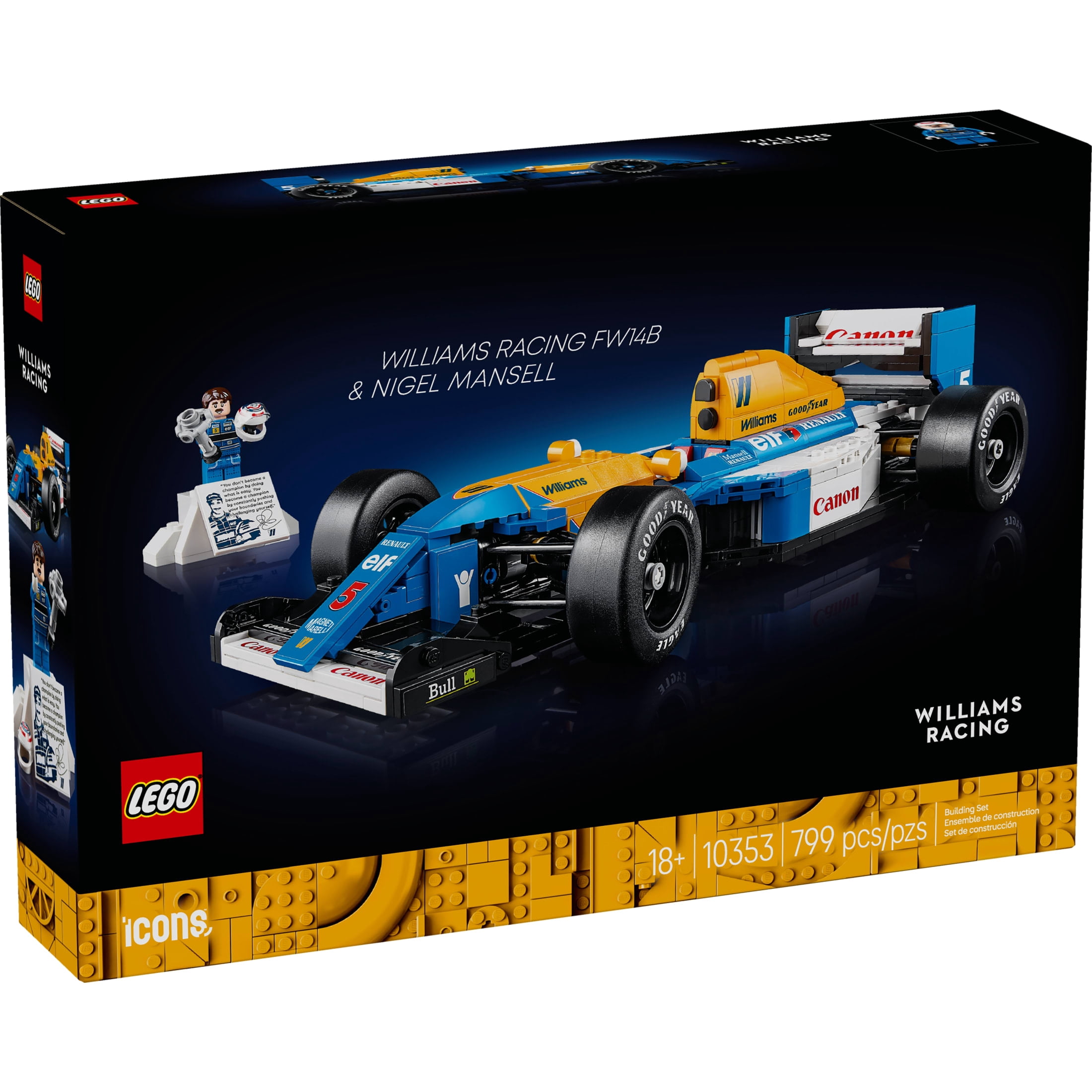 LEGO Icons Williams Racing FW14B & Nigel Mansell F1 Model Car Building Set (Multi-color, 799 Pieces) ld6a8