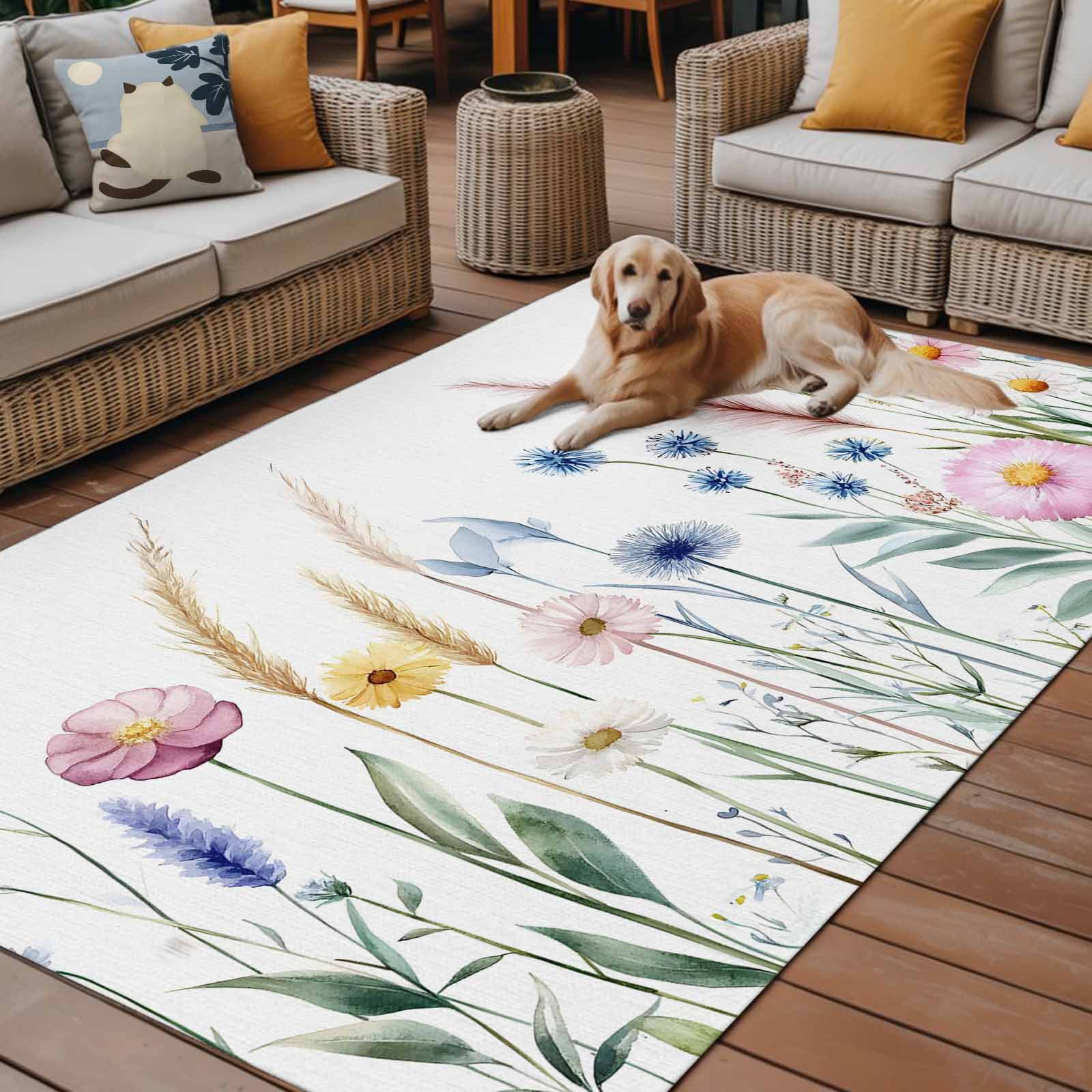 LBCASA Spring Floral Outdoor Rug, Washable Botanical Area Carpet for Patio and Deck (Pink, 5 ft x 8 ft) a1er6