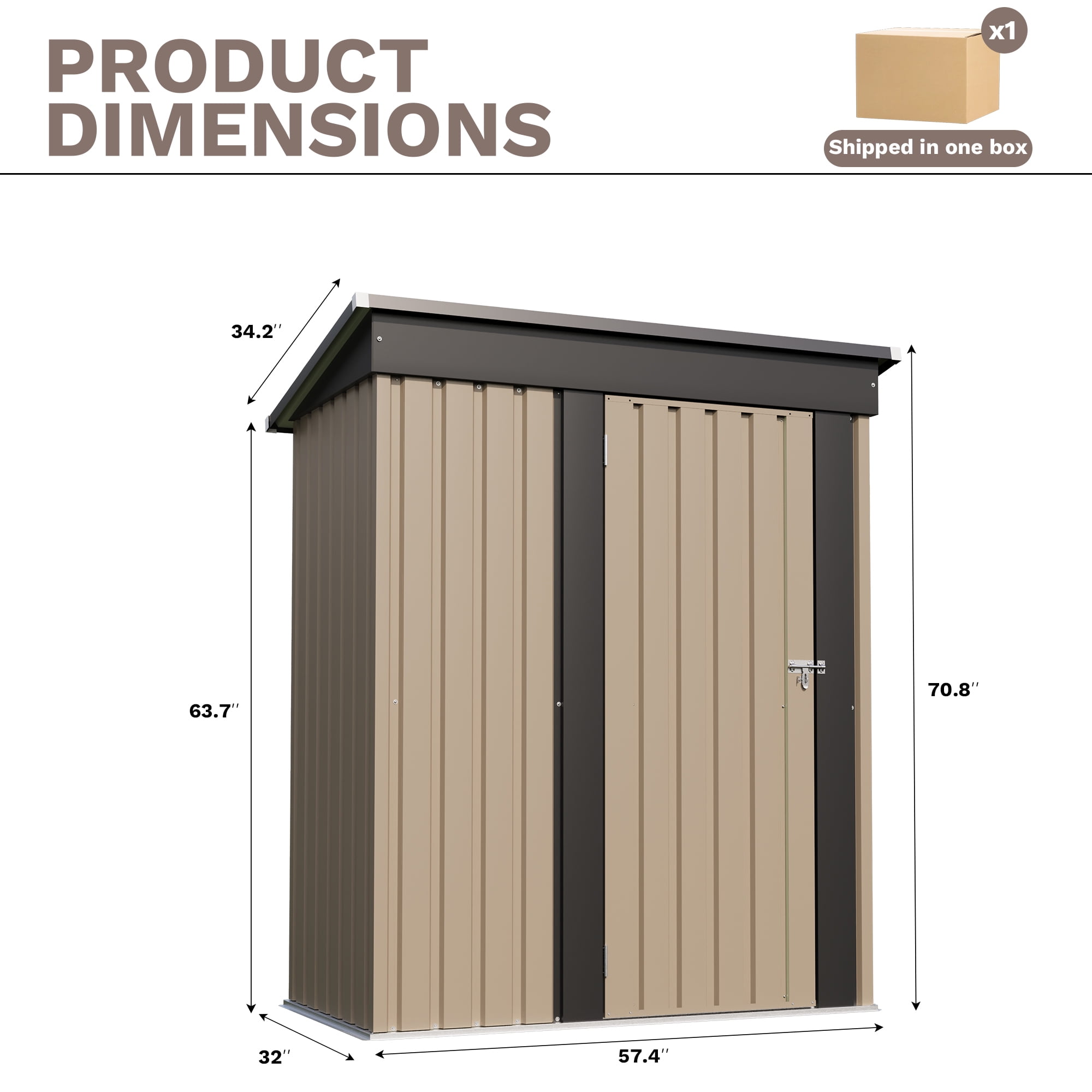Homall Outdoor Storage Shed, Galvanized Steel Garden Tool Organizer with Lockable Doors (Brown, 5 ft x 3 ft) lu918