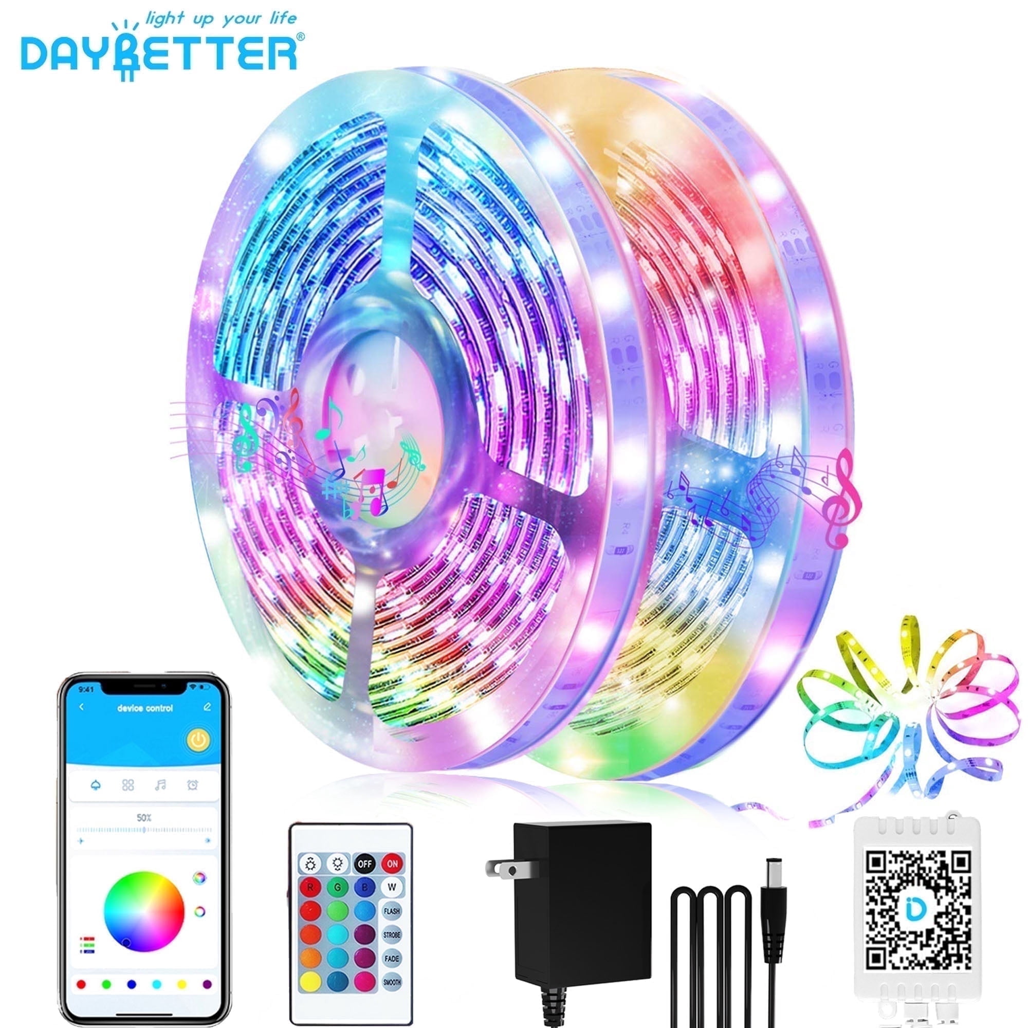 DAYBETTER LED Strip Lights, Music Sync RGB Color Changing Lights with APP and Remote Control (Multicolor, 100 ft) r7p78