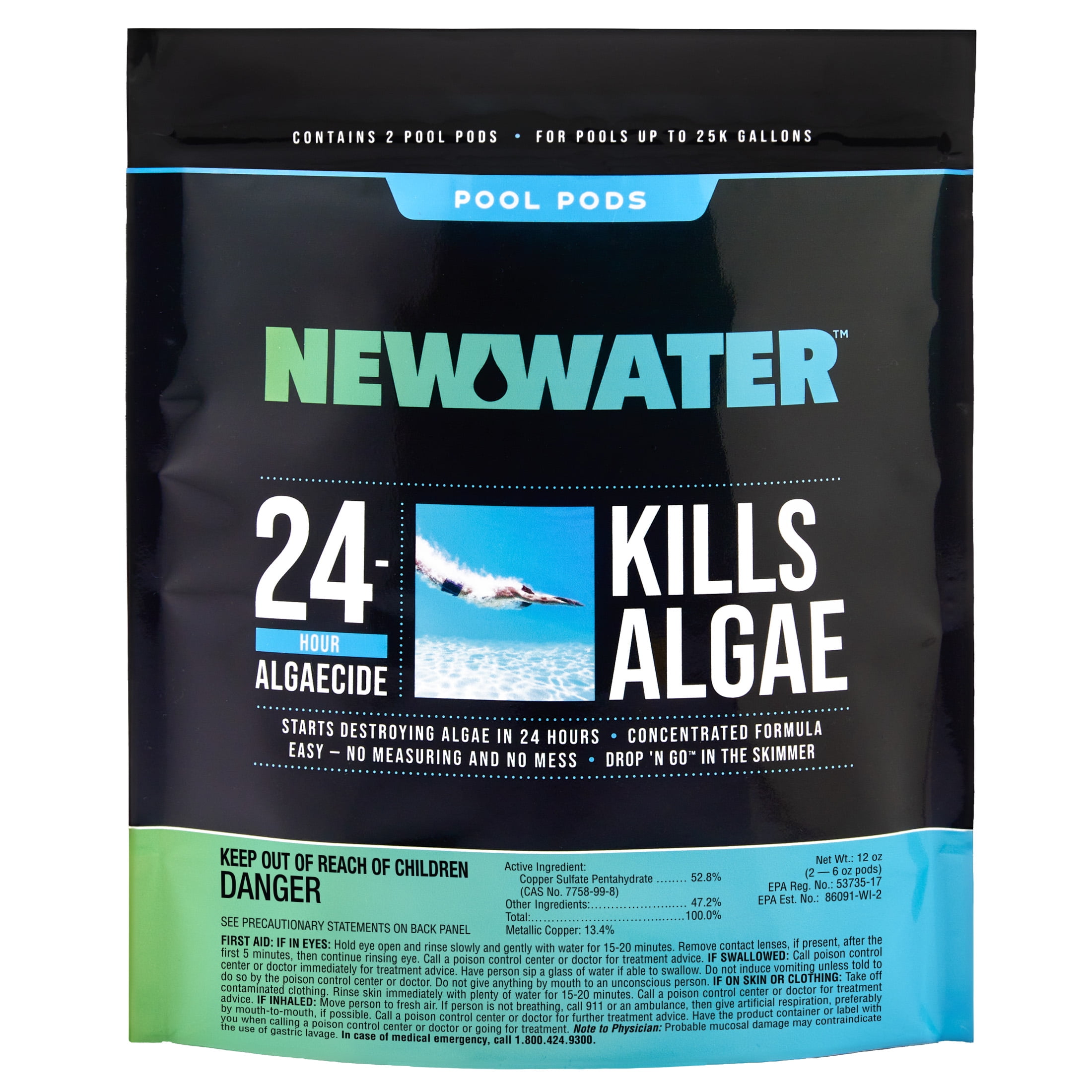 New Water Algaecide Pool Pods Dry Concentrated Algae Control (2-Pack, 12 oz) 2azji