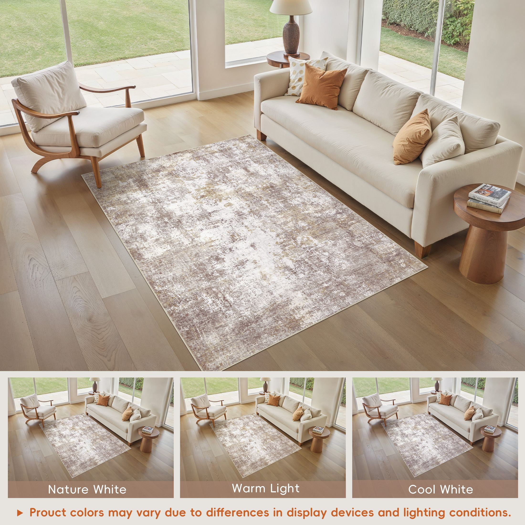 Uermei Modern Abstract Area Rug, Soft Non-Slip Indoor Carpet for Living Room and Bedroom (Golden Brown, 9 ft x 12 ft) vtr1x