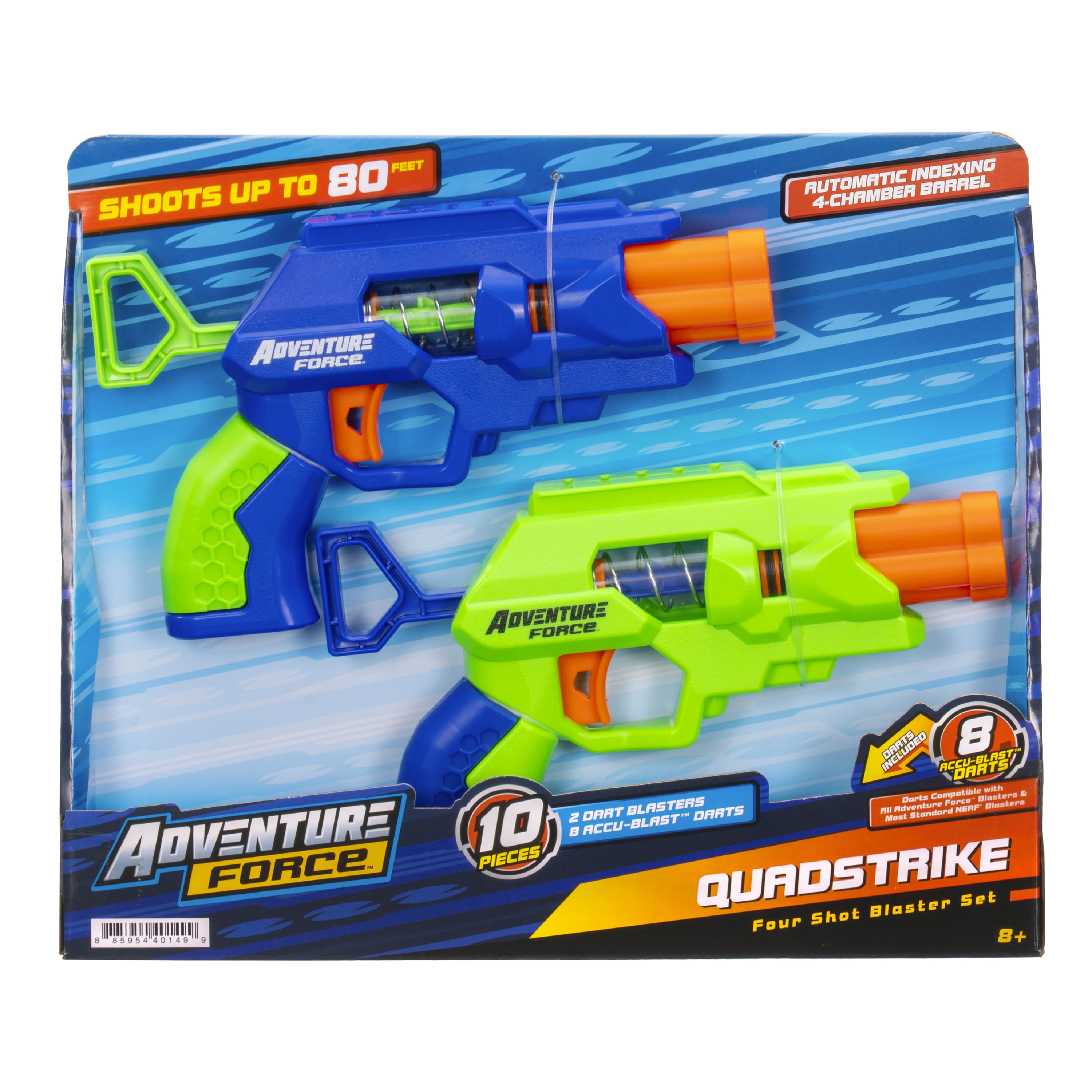Adventure Force QuadStrike Blaster Set, Spring-Powered Auto-Indexing Toy (Blue, 2-Pack) eu755