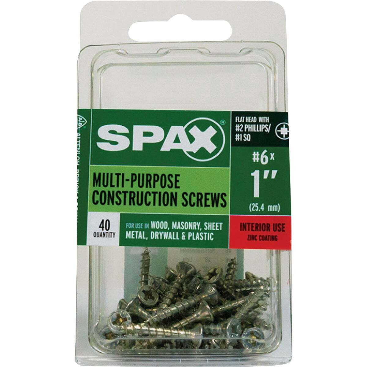 SPAX Multi-Purpose Flat Head Screws, Zinc-Plated Steel, Self-Tapping (Silver, 40 Pack, 1 in) ba2a6