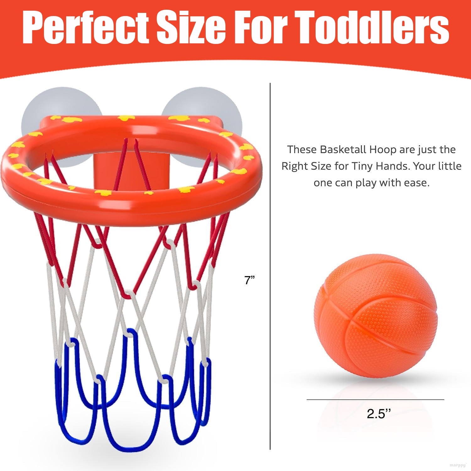 Liegorji Bathtub Basketball Hoop Set with 5 Floating Balls (Orange, 1 Set) 9pu2x