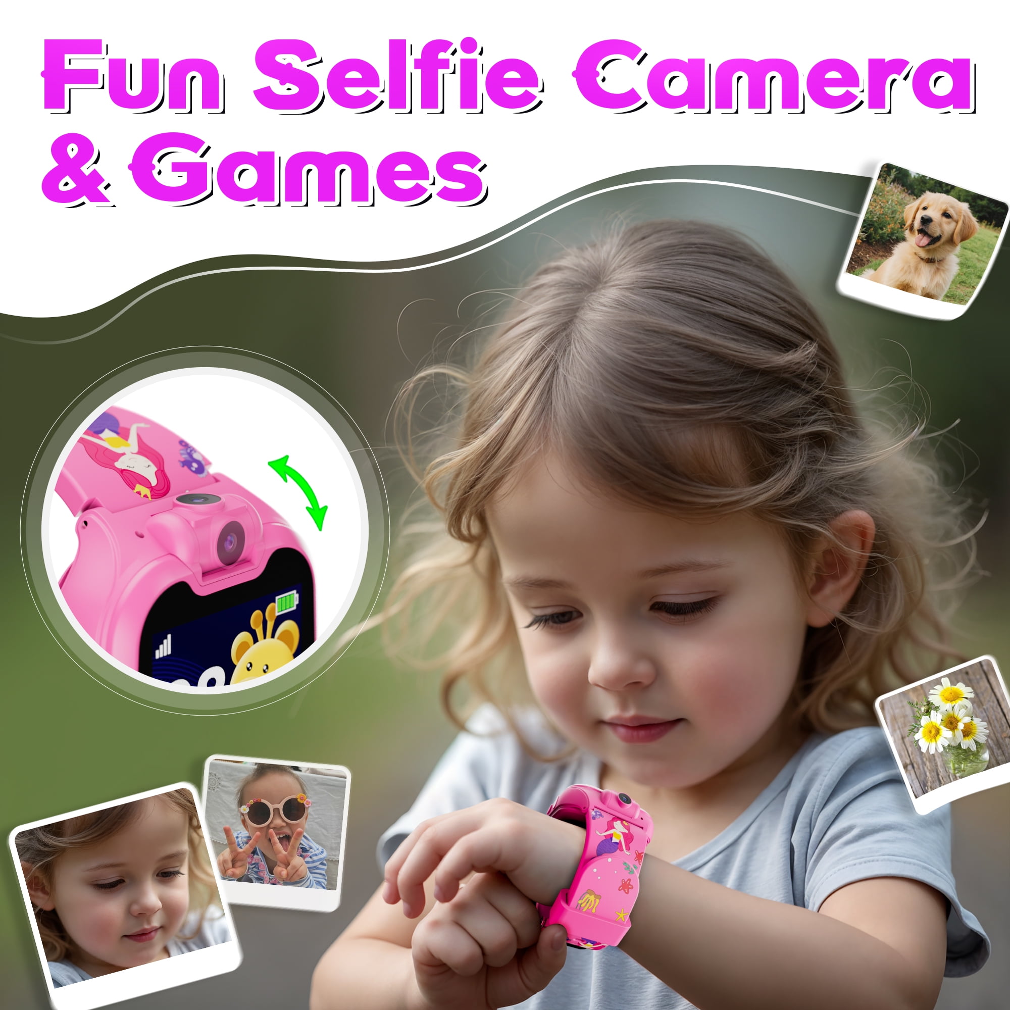 Contixo Kids Smart Watch with 1.54 in HD Touch Screen, Educational Learning Games and Rotating Camera (Pink) ubkxj