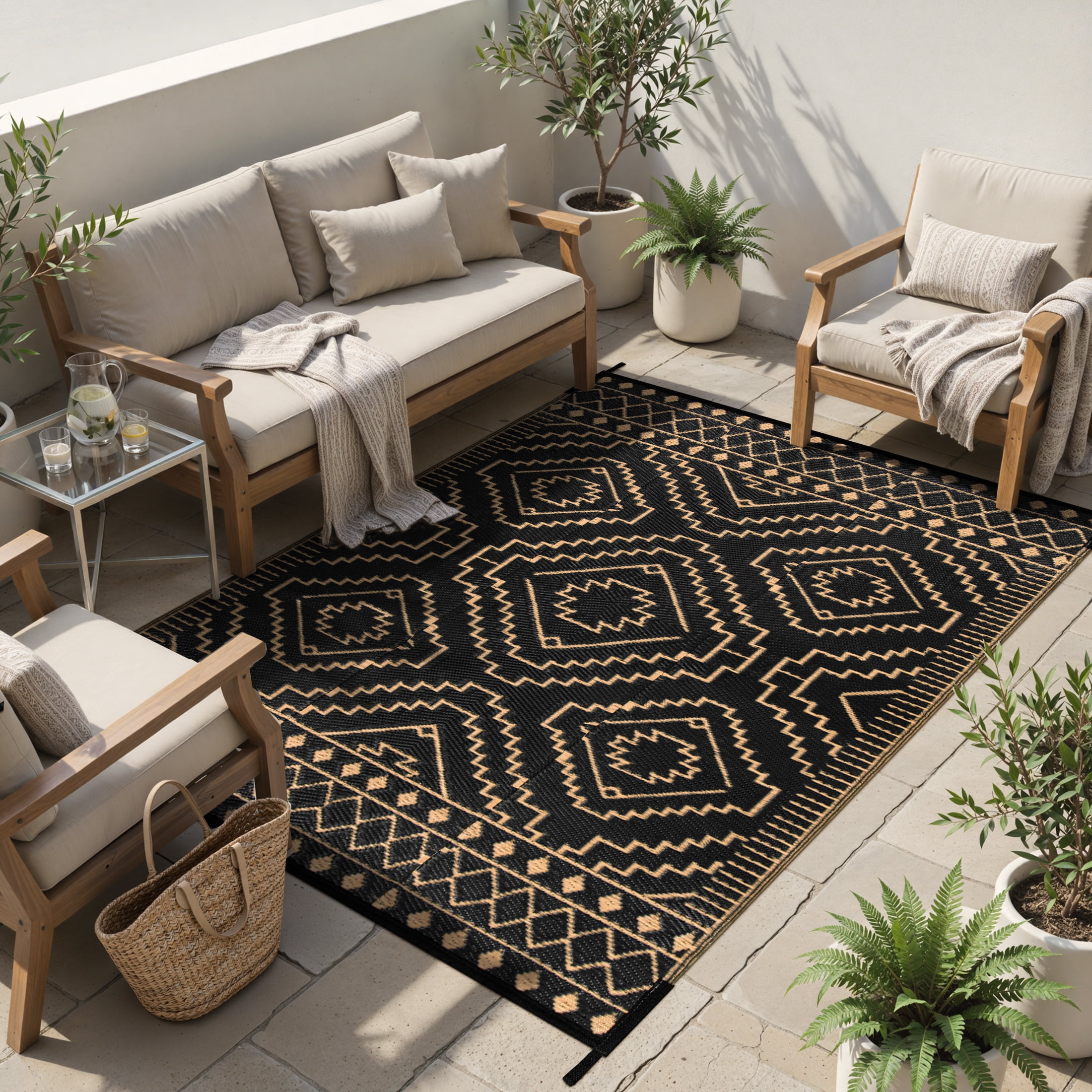 RUG ROBOT Reversible Outdoor Rug, Waterproof Plastic Straw Carpet for Patio and Backyard (Black/Brown, 5 ft x 8 ft) v6lv6