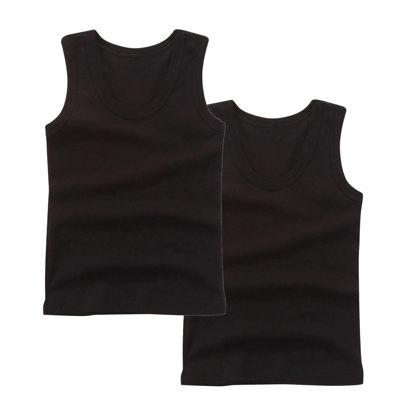 TEAJOPSUU Kids Ribbed Tank Tops Unisex Sleeveless Workout Shirts (Black, 2-Pack) 0h3pn