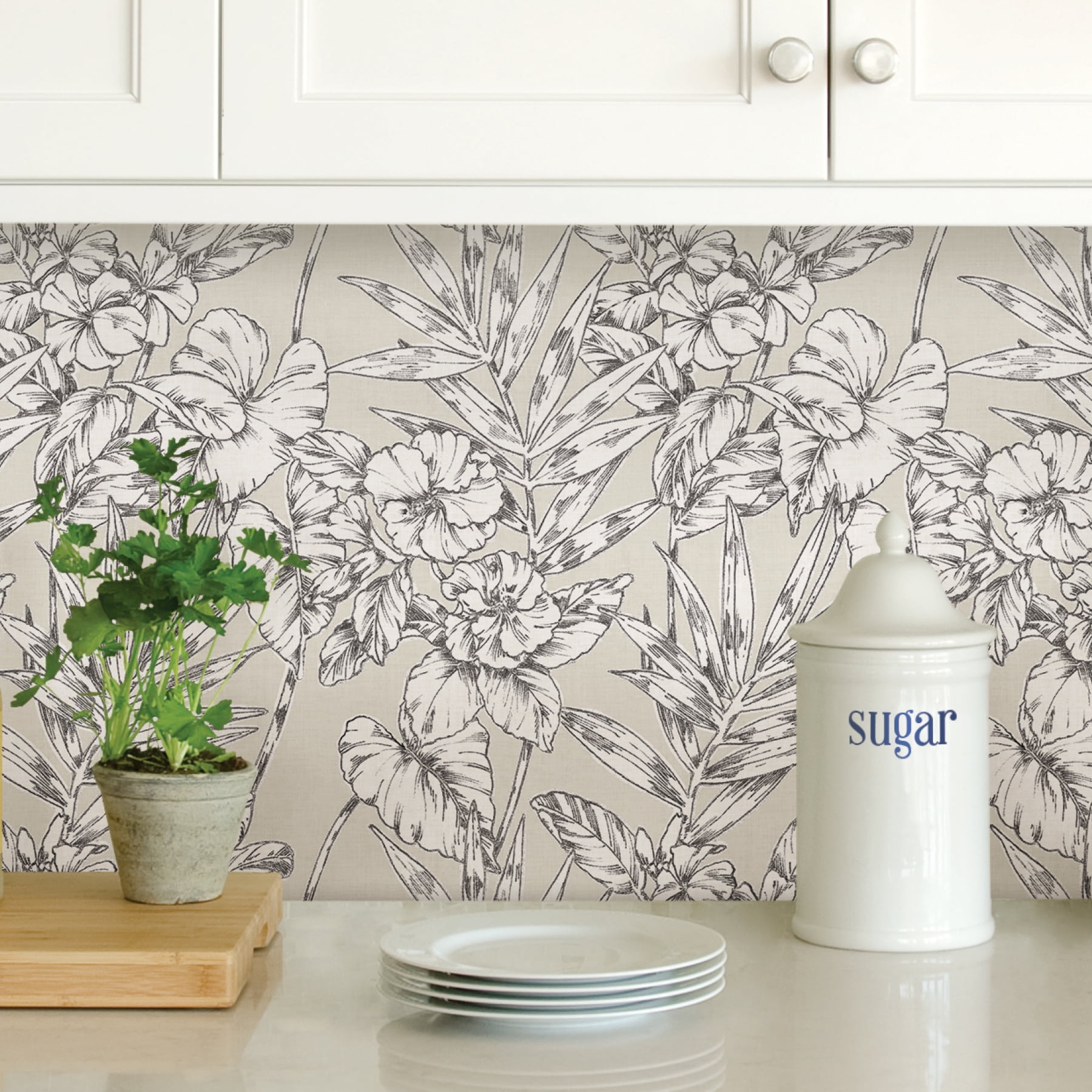 NuWallpaper Cayman Peel and Stick Wallpaper, Tropical Botanical Wall Decor (Grey, 216-in x 20.5-in) 3stah