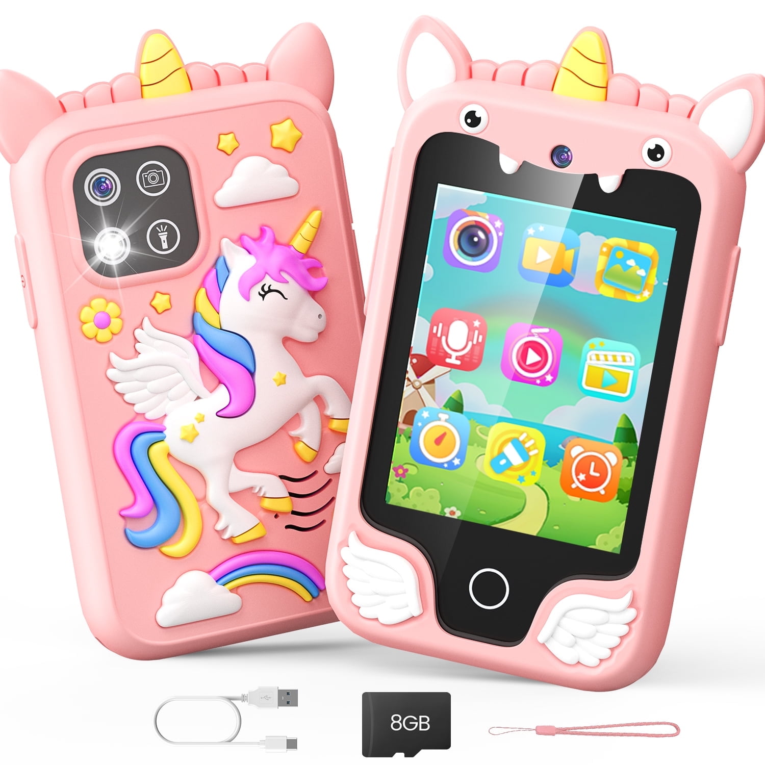 JoyStone Kids Smart Phone, 2.8 in Touchscreen Learning Toy with Dual Camera and Music Player (Pink, 8GB) 12ef4