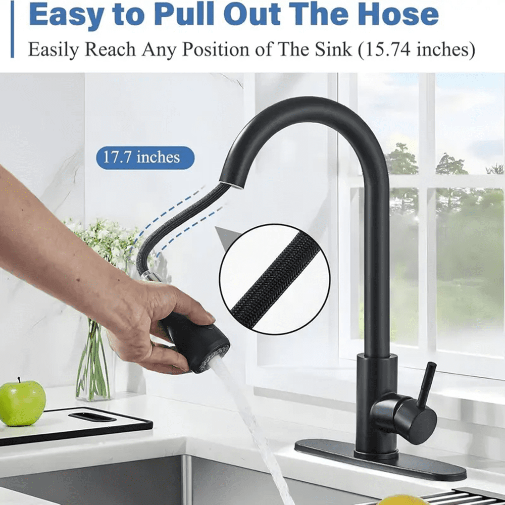 Senlesen High Arc Pull Down Kitchen Faucet with Sprayer and Deck Plate (Matte Black, 15.7 in) v1rit