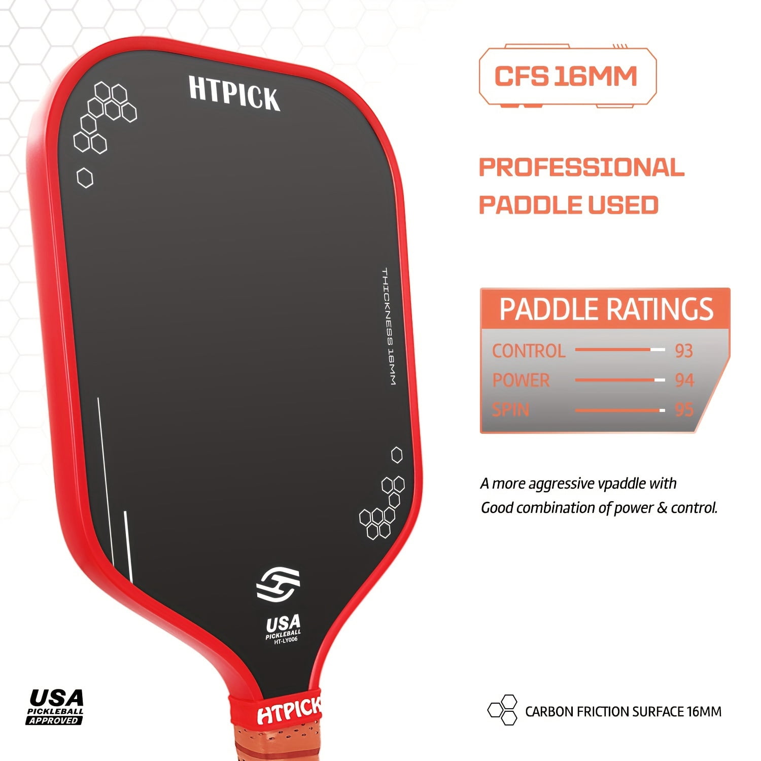 INCTUO Pickleball Paddle T700 Carbon Fiber Professional Power and Control (Black, 16mm) 4auq2