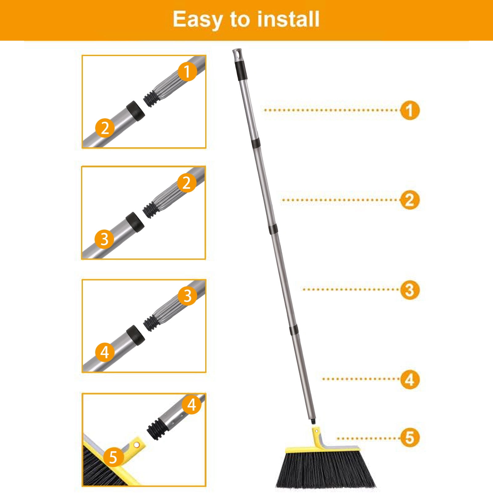 PandaGrip Heavy Duty Commercial Floor Broom with Adjustable Handle (Yellow, 58 in) lo1u5