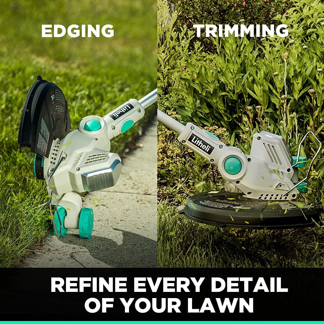 Litheli 40V Cordless String Trimmer and Wheeled Edger, Battery Powered Grass Trimmer with 2.0Ah Battery and Charger (13 in) u0spl