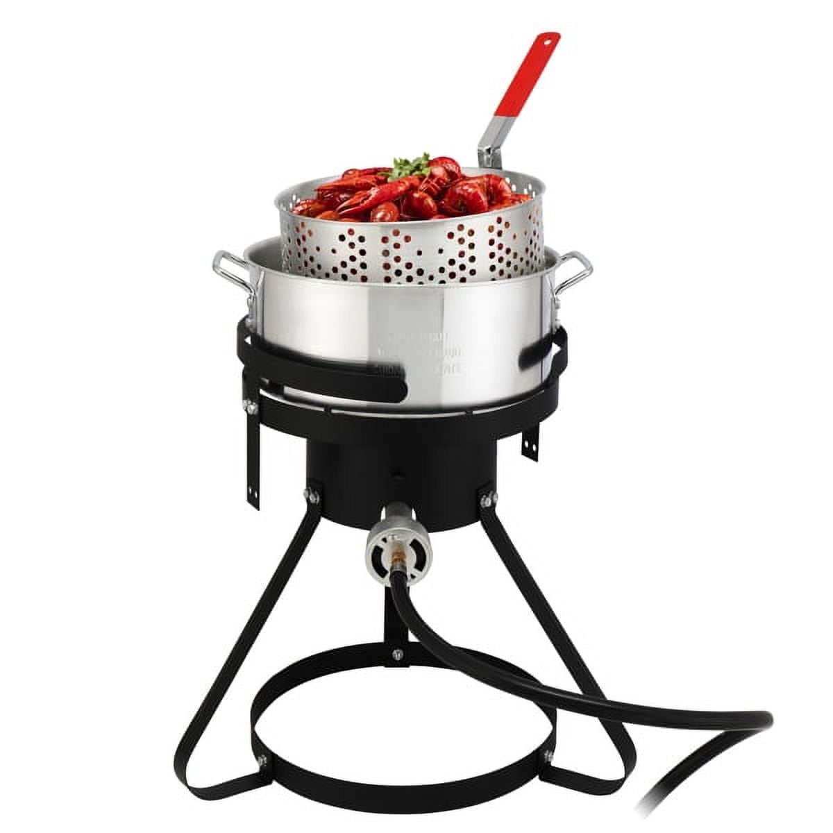 AMEEL Outdoor Gas Fryer Cooking Station with 30qt and 10qt Pots (Black, 13 in x 32 in) o1q1e