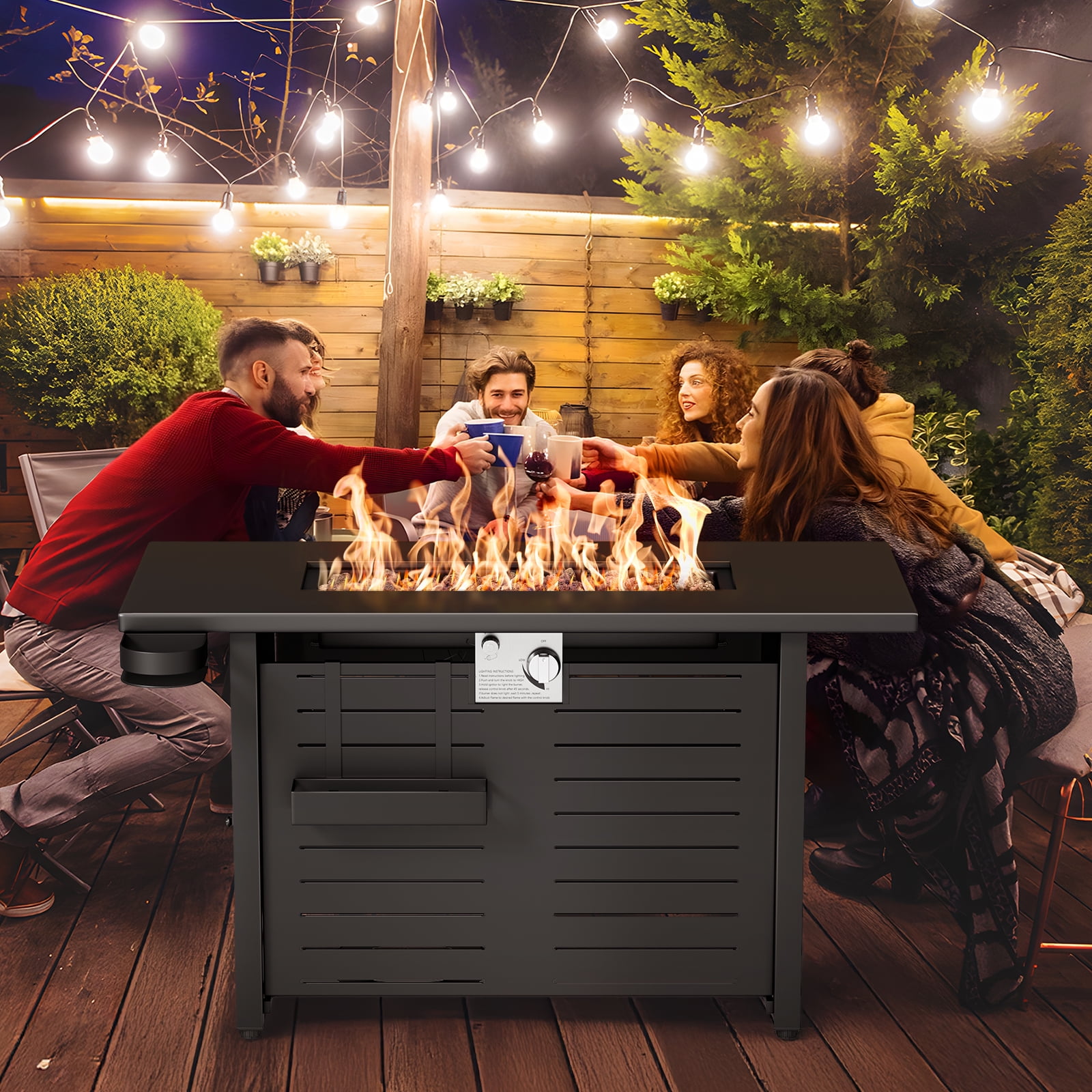 KingChii 45 in Propane Fire Pit Table with Lid and Lava Stone, 60,000 BTU Steel Gas Fire Pit for Outdoor Patio (Black, 45 in) dbp4b