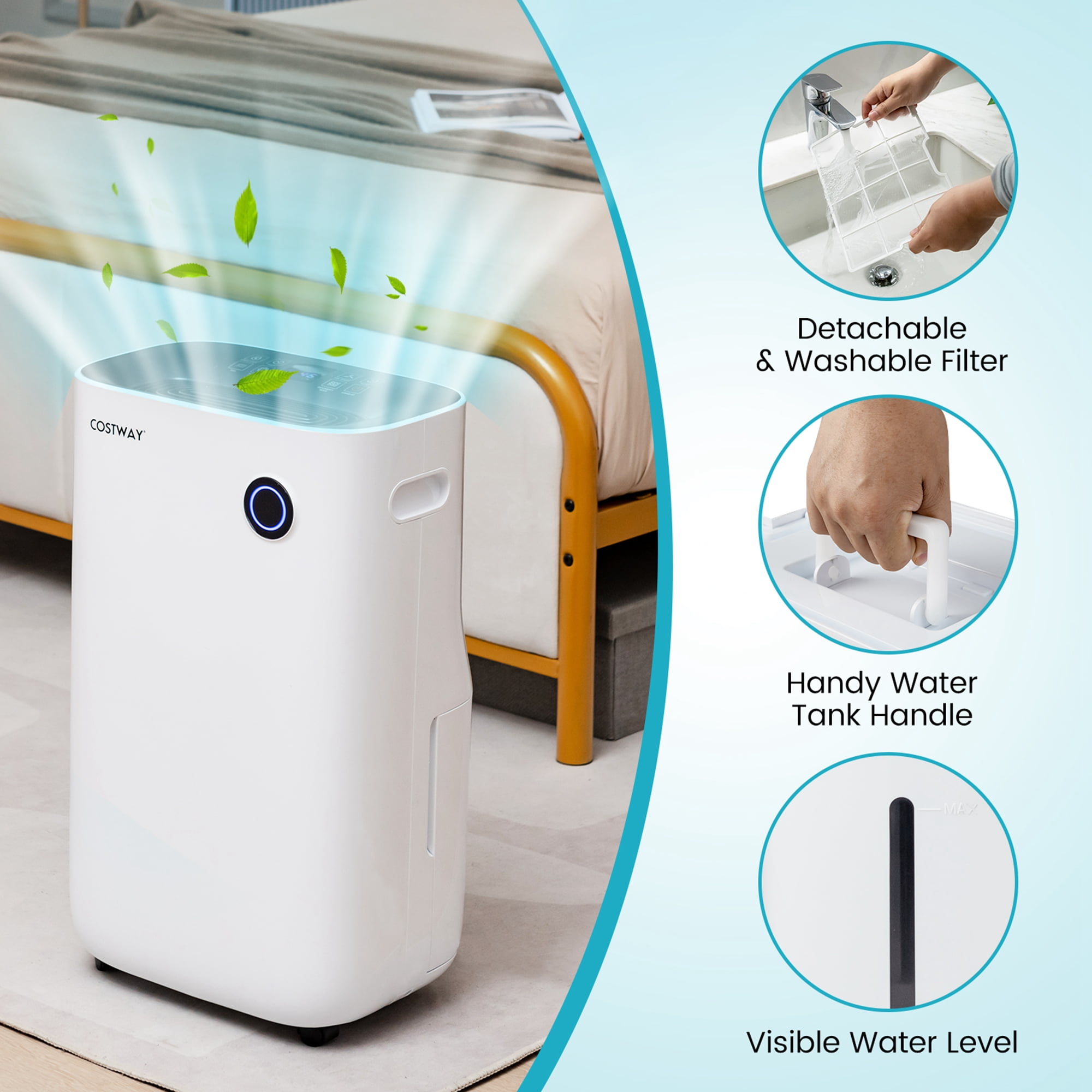 Costway Quiet Dehumidifier for Home and Basements with 5 Modes and 4,500 Sq. Ft. Coverage (White, 19-Pint) kf12d