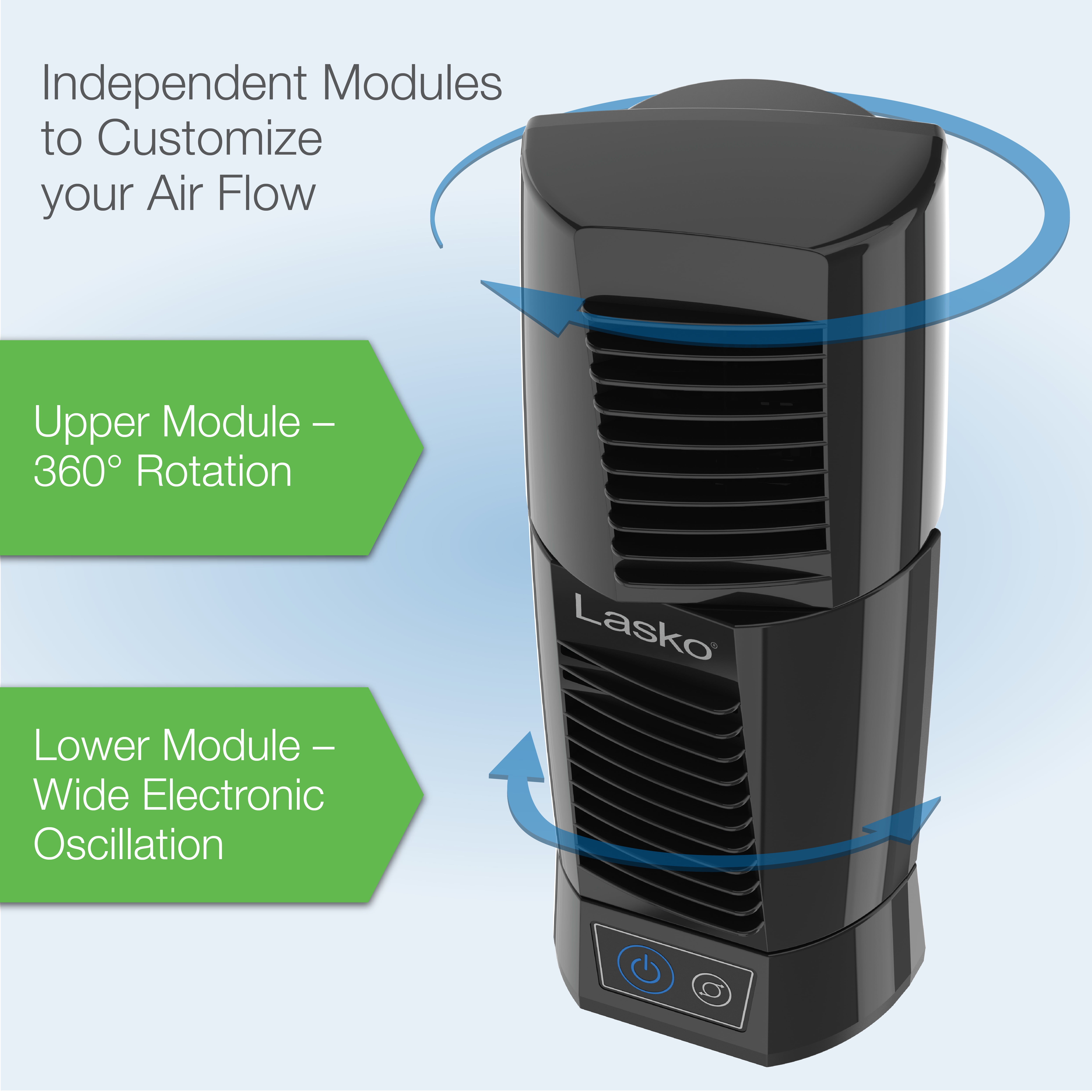 Lasko Wind Tower Oscillating Tabletop Fan, 2-Speed Desktop Cooling (Black, 12 in) vg3z0