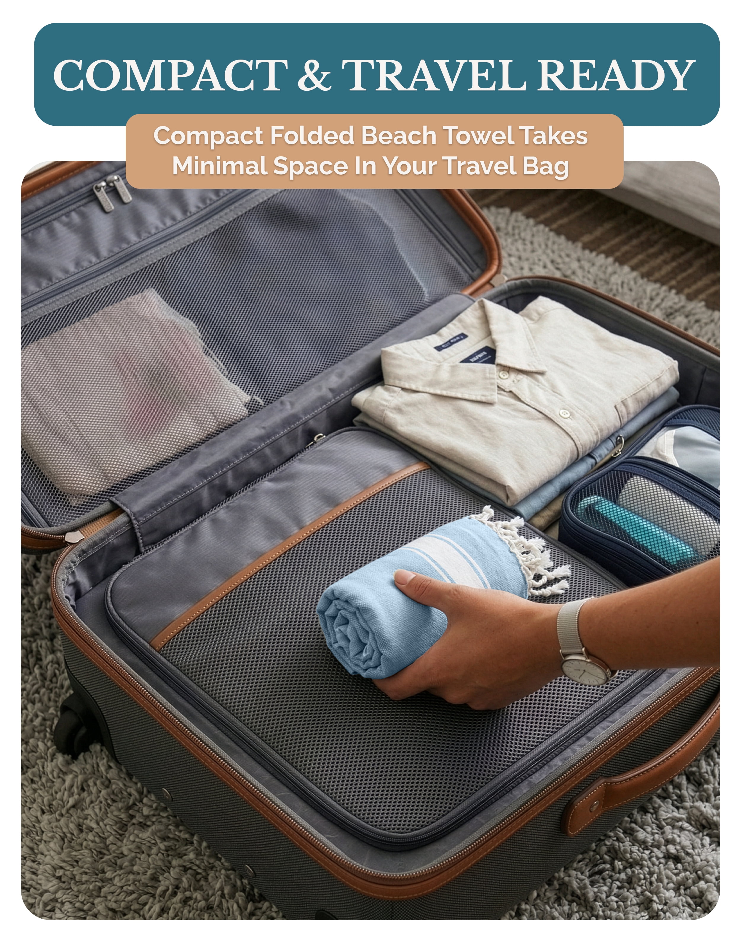 Casa Platino Beach Towels, Lightweight Sand-Free Quick-Dry Cotton Pool Towels (Sky Blue, 39 in x 71 in, 2 Pack) pso1u