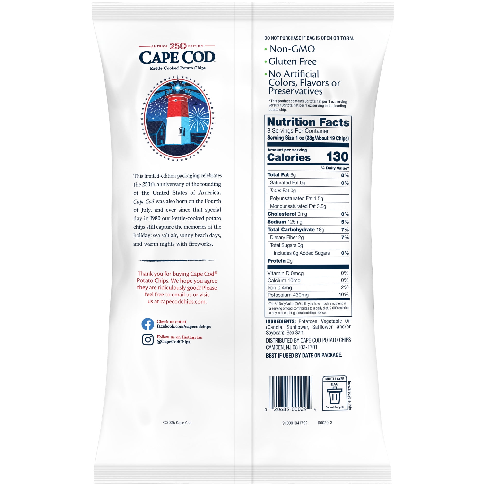 Cape Cod Less Fat Original Potato Chips, Kettle Cooked Crunchy Snack (8 oz) 2jb7r