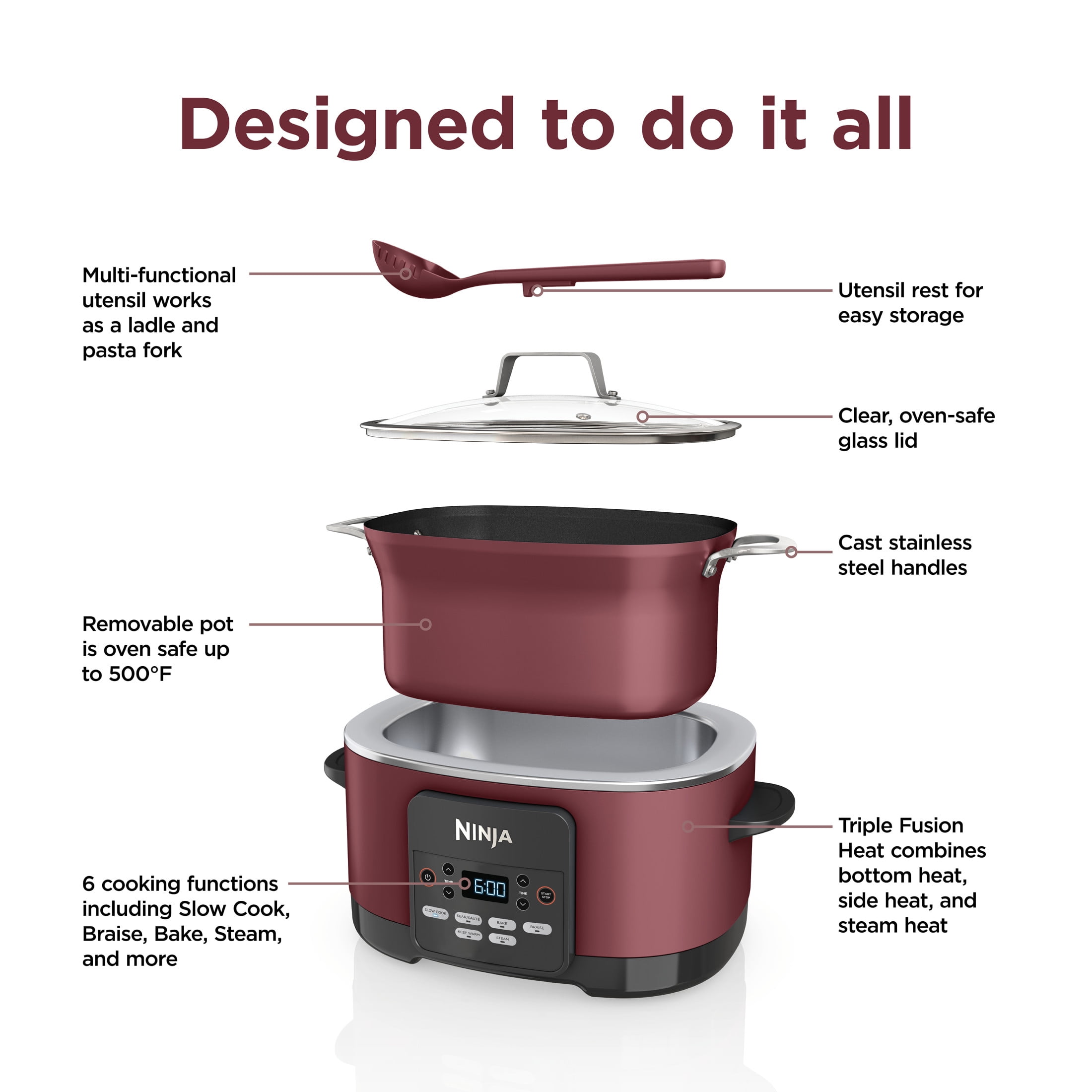 Ninja Foodi Possible 10-in-1 Multi-Cooker with Triple Heat Fusion Technology (Red, 8.5 qt) 0apms