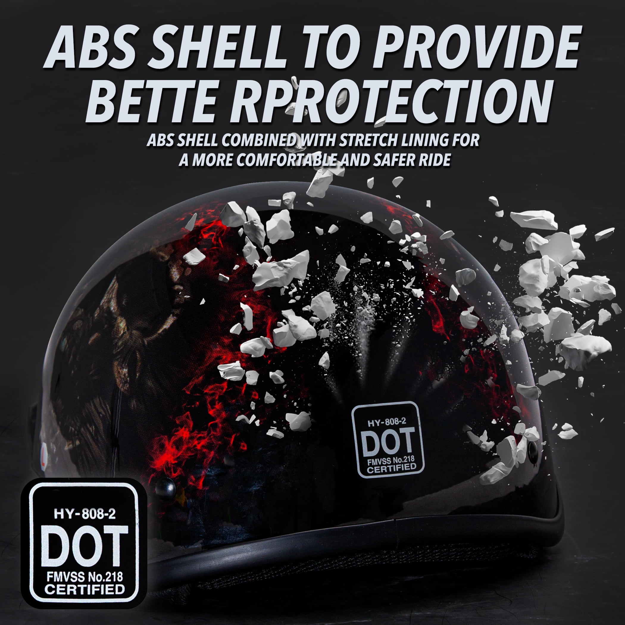 FATFOX Half Face Motorcycle Helmet, DOT Approved Cruiser Scooter Gear (Red Skull, Small) 0q4qc