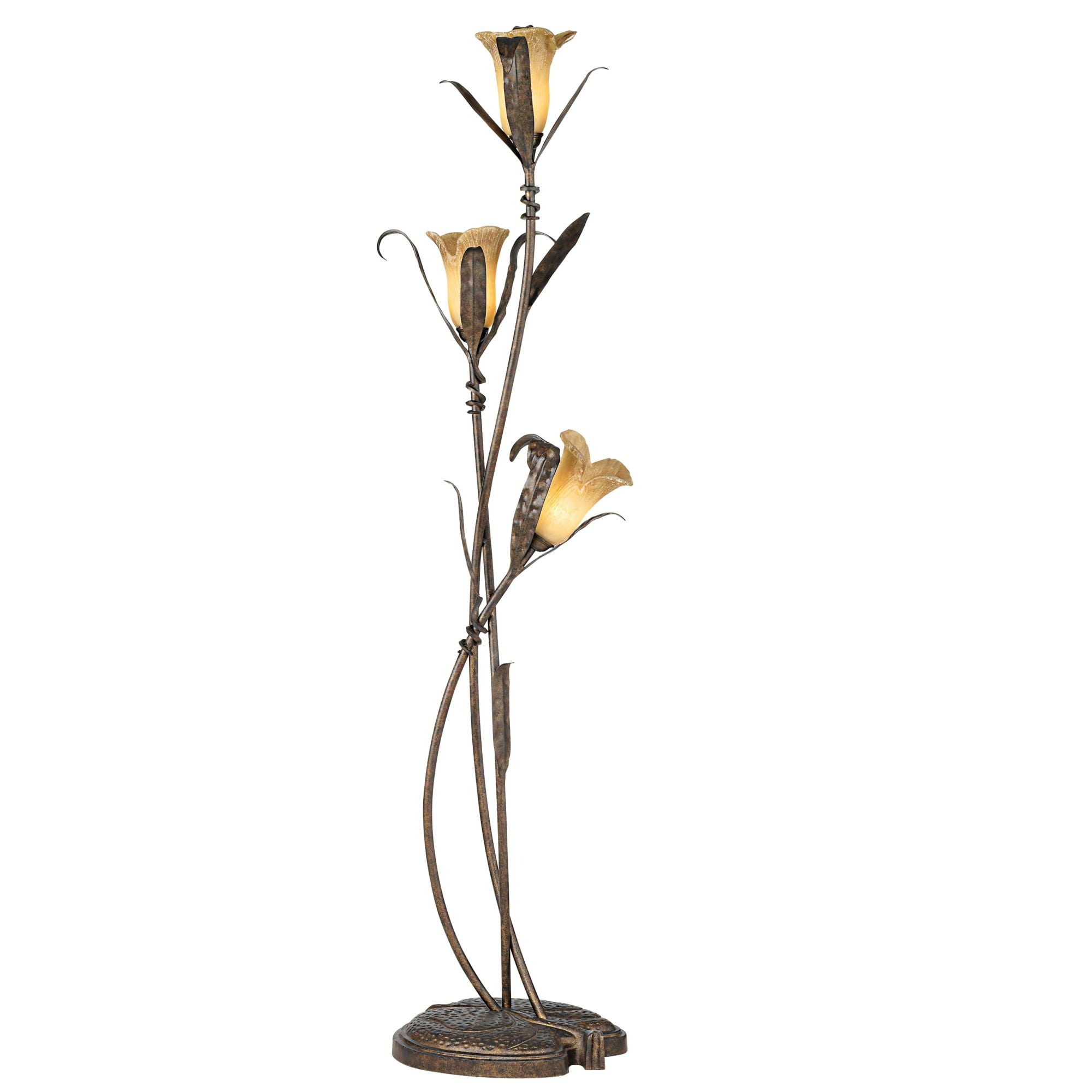 Franklin Iron Works Intertwined Lilies Rustic Farmhouse Floor Lamp (Bronze Gold, 68.25 in) q9hdj