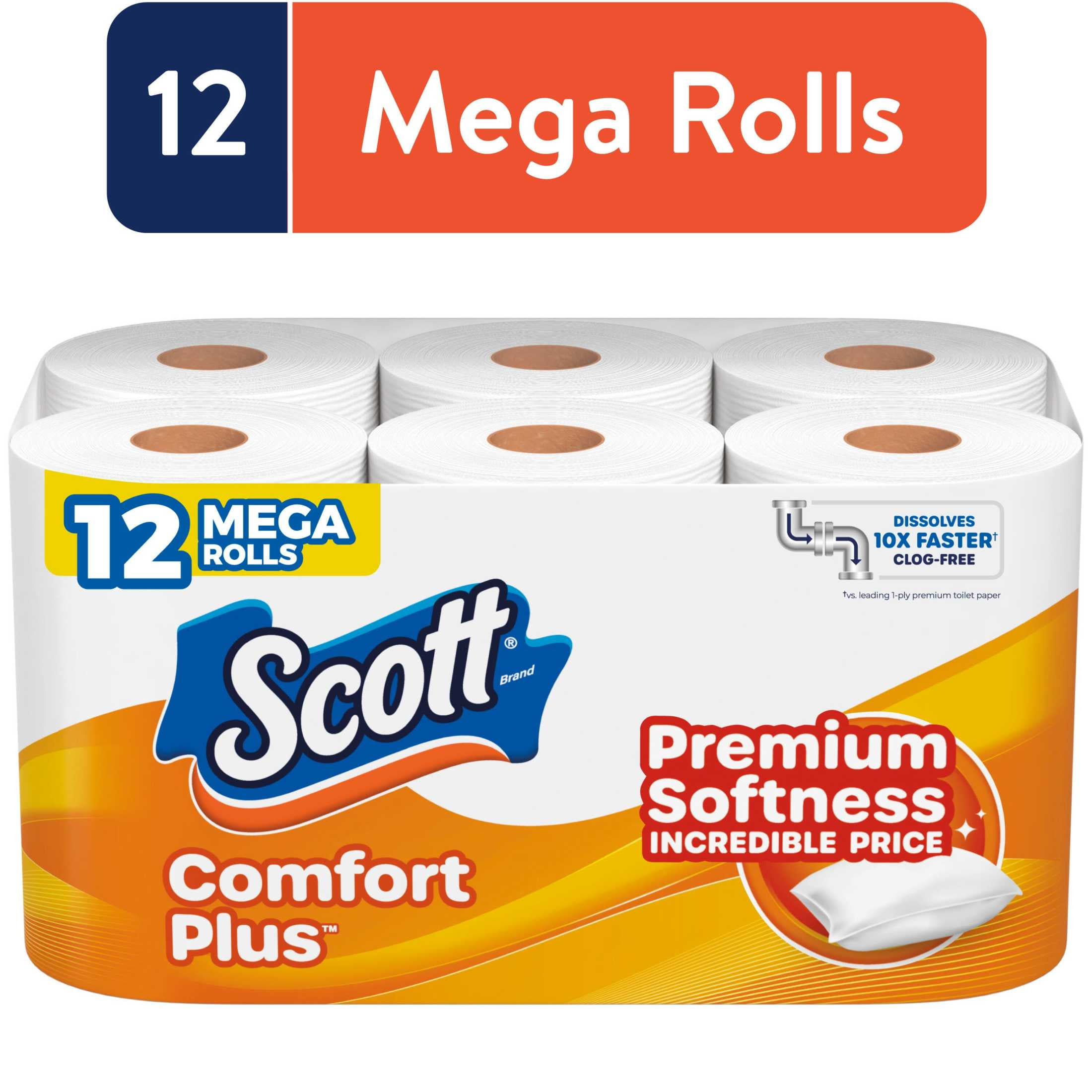 Scott ComfortPlus Toilet Paper, 1-Ply Bath Tissue (12 Mega Rolls) 82axf
