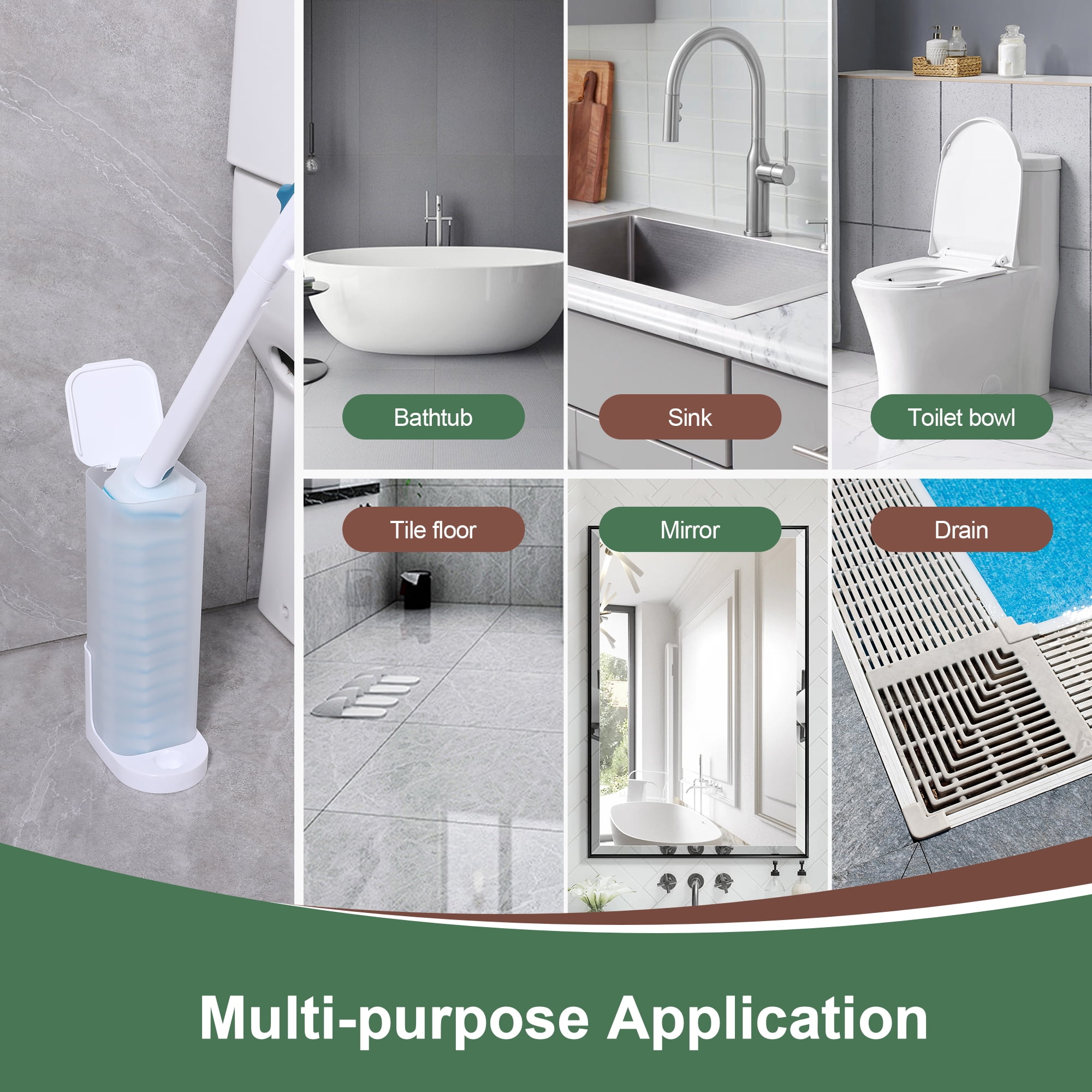 Eyliden Toilet Bowl Brush and Holder Kit with 15 Disposable Scrubber Refills (Blue, 15 Count) rdrph